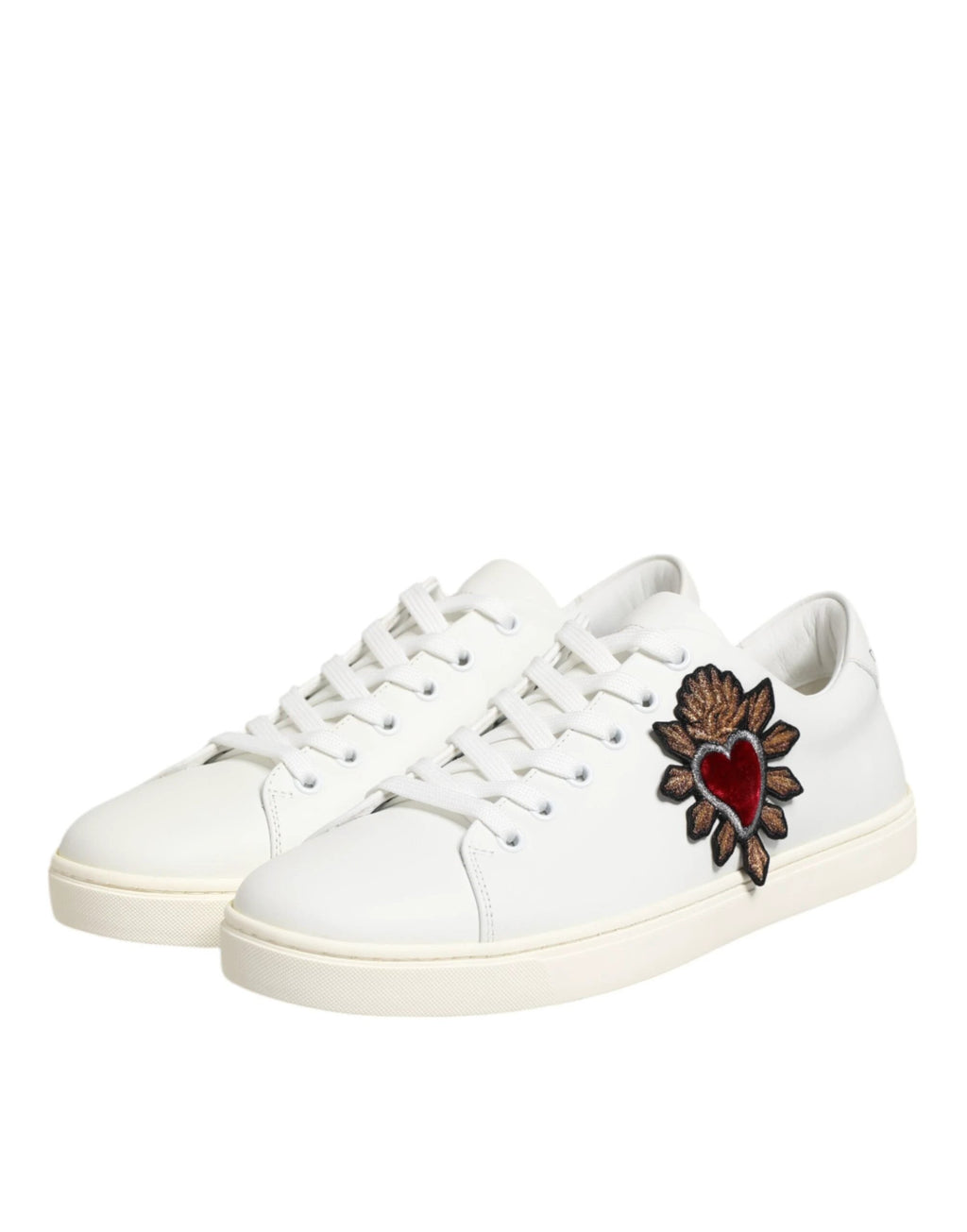 Dolce & Gabbana White Leather Sacred Heart Patch Sneakers Shoes by Dolce & Gabbana