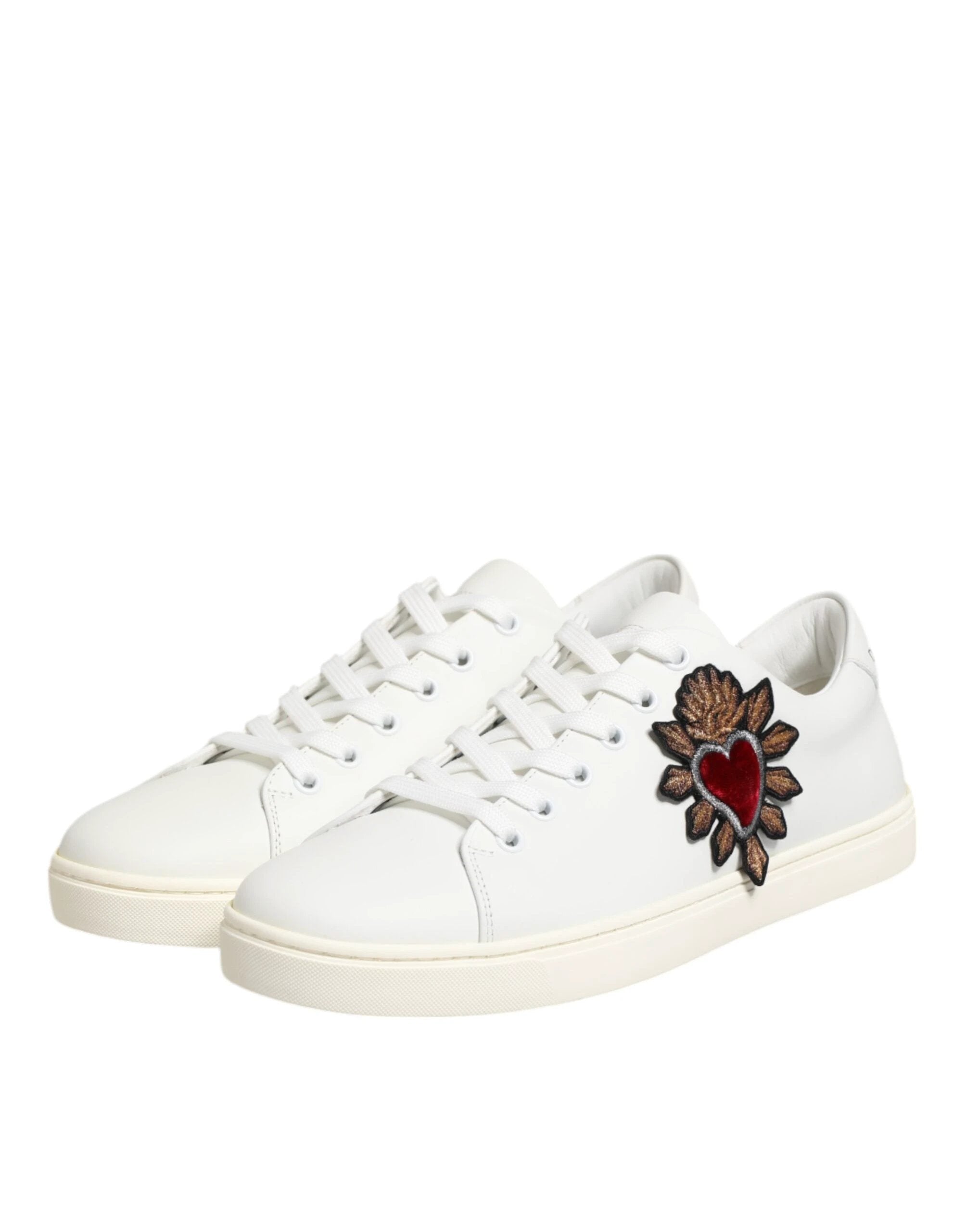 Dolce & Gabbana White Leather Sacred Heart Patch Sneakers Shoes by Dolce & Gabbana