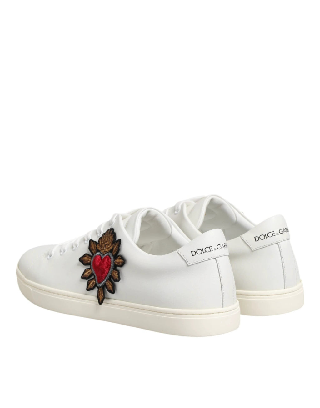 Dolce & Gabbana White Leather Sacred Heart Patch Sneakers Shoes by Dolce & Gabbana