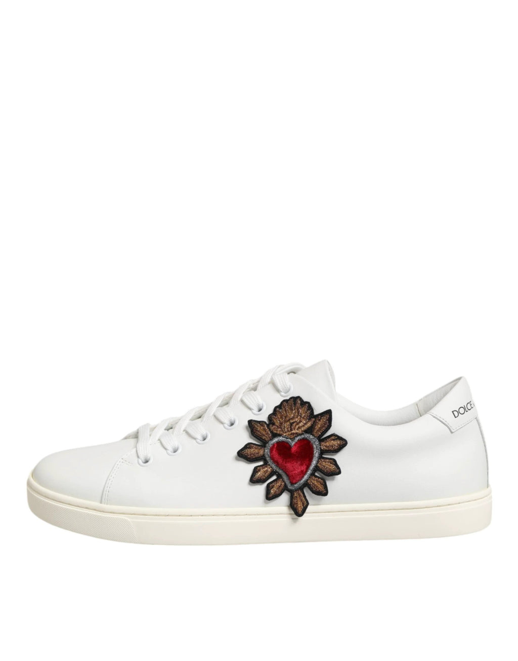 Dolce & Gabbana White Leather Sacred Heart Patch Sneakers Shoes by Dolce & Gabbana