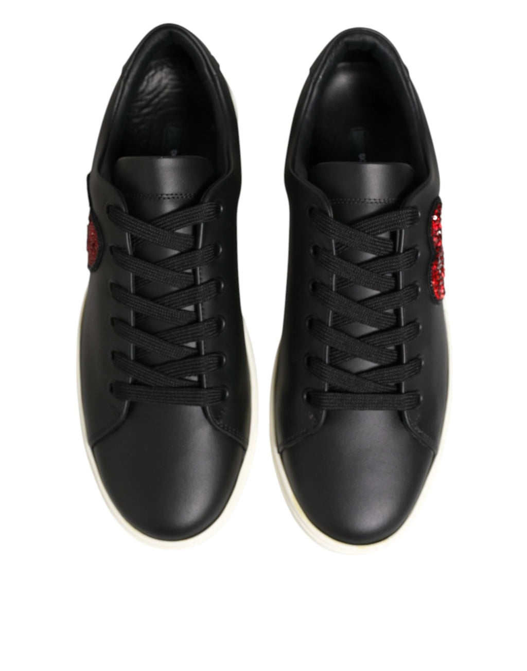 Dolce & Gabbana Black White Leather Crystal Heart Sneakers Shoes by Dolce & Gabbana