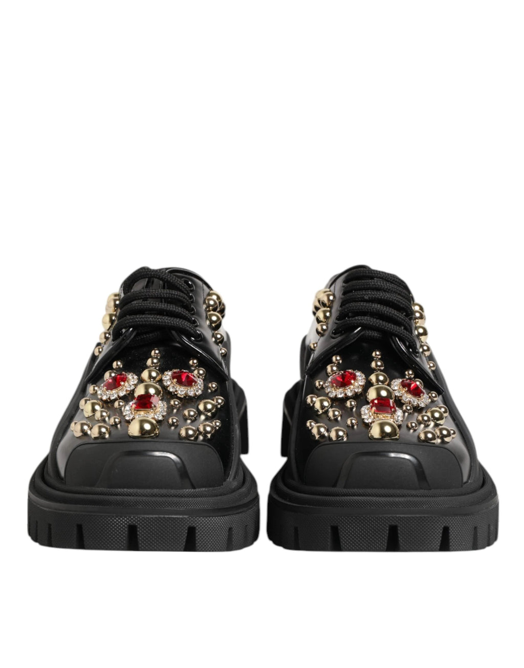 Dolce & Gabbana Black Leather Jeweled Crystals Derby Shoes by Dolce & Gabbana