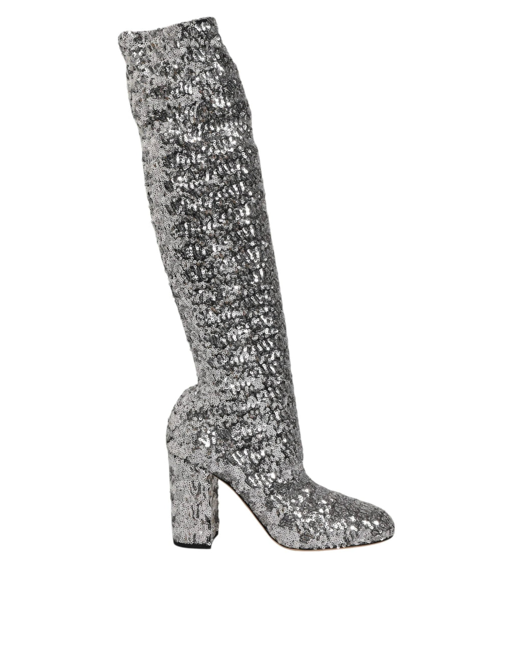 Dolce & Gabbana Shoes Silver Sequins Glitter High Heel Boot Shoes by Dolce & Gabbana