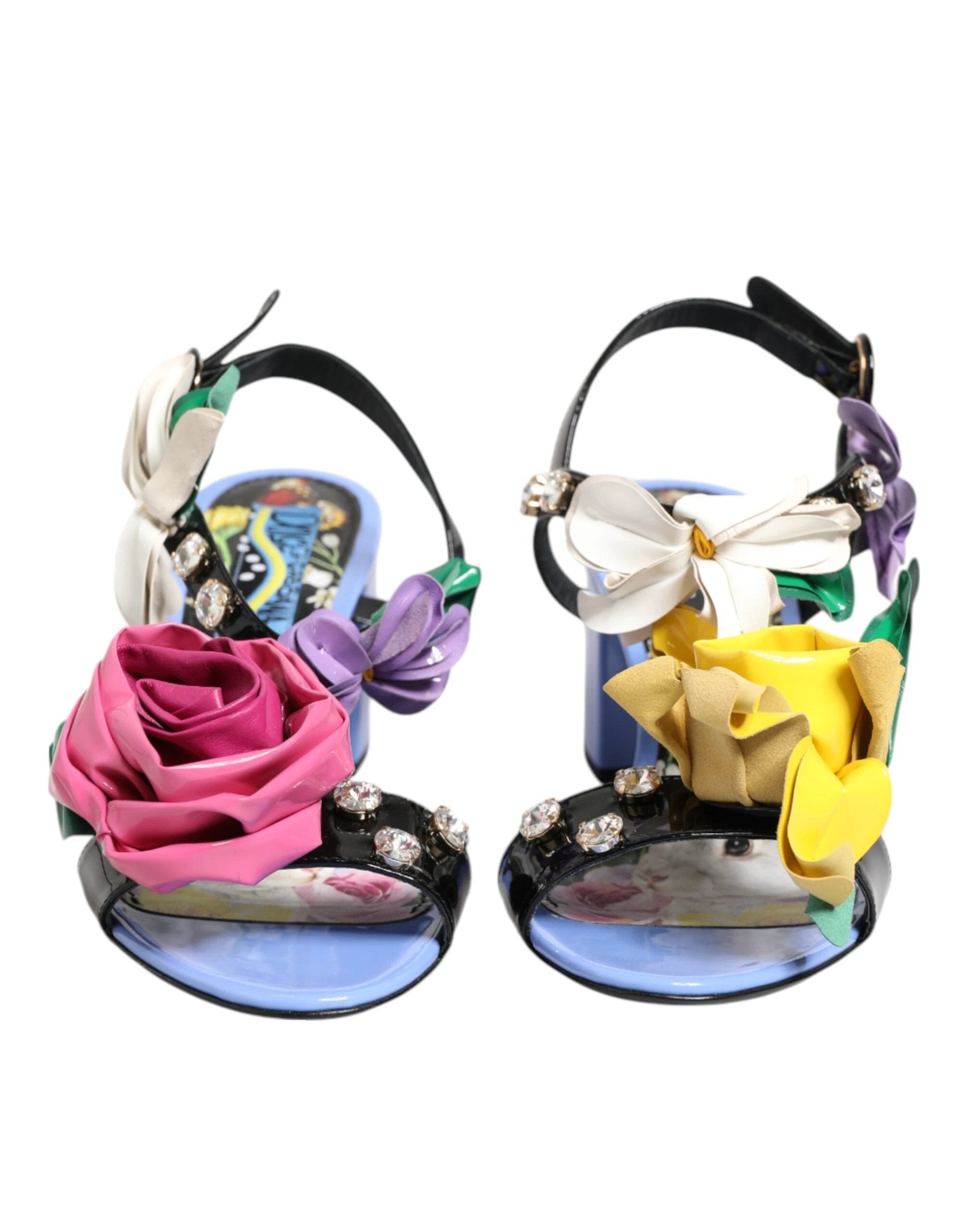 Dolce & Gabbana Multicolor Floral Appliqué Crystal Sandal Shoes by Dolce & Gabbana