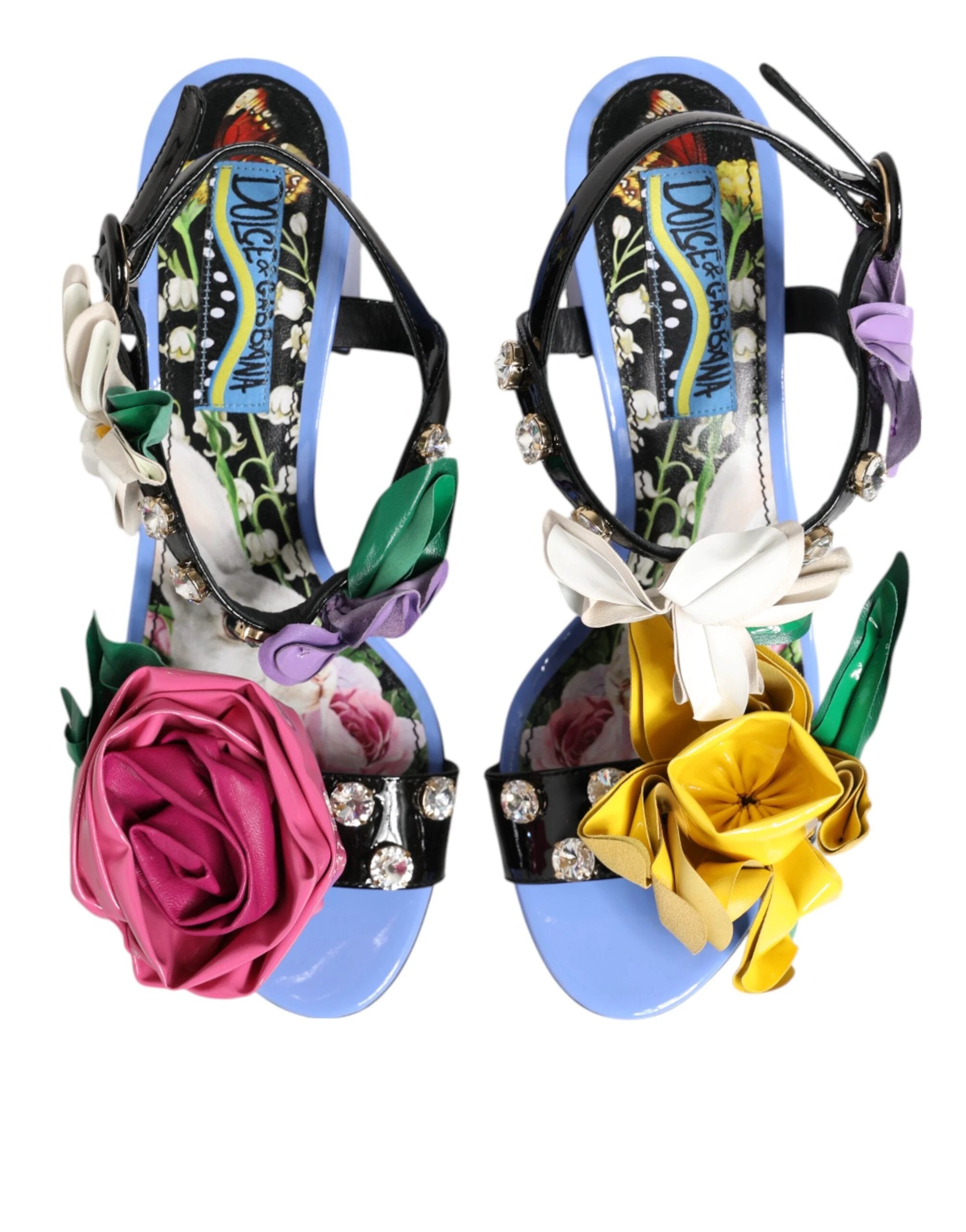 Dolce & Gabbana Multicolor Floral Appliqué Crystal Sandal Shoes by Dolce & Gabbana