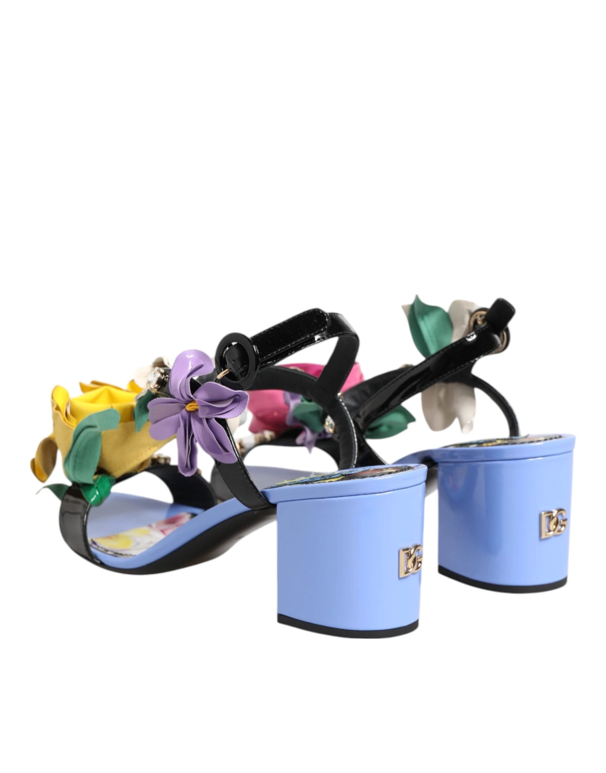 Dolce & Gabbana Multicolor Floral Appliqué Crystal Sandal Shoes by Dolce & Gabbana