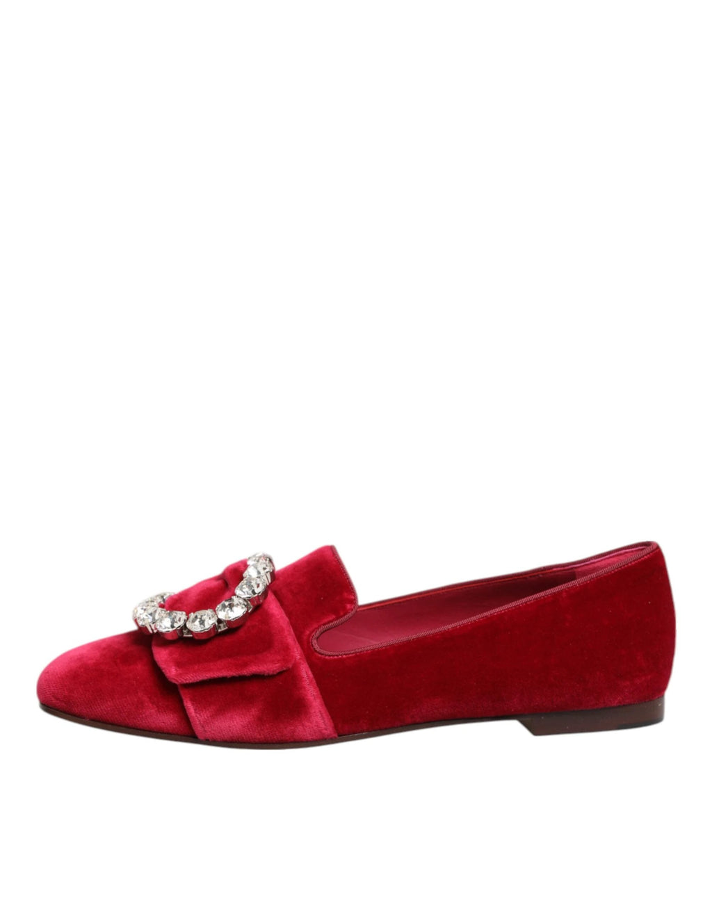 Dolce & Gabbana Red Velvet Crystal Buckle Loafers Flats Shoes by Dolce & Gabbana