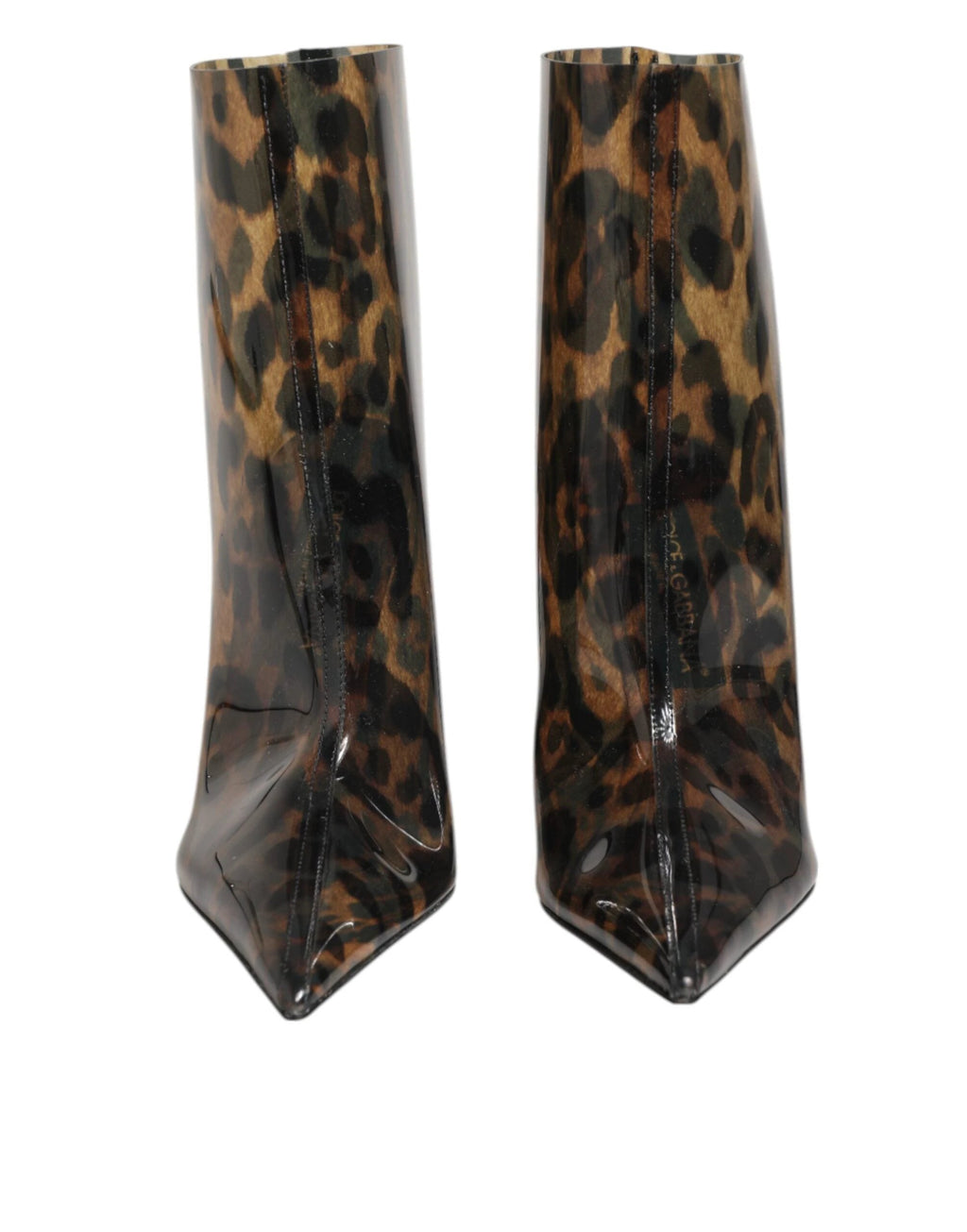 Dolce & Gabbana Leopard Print PVC Pointed Toe Boots Shoes by Dolce & Gabbana