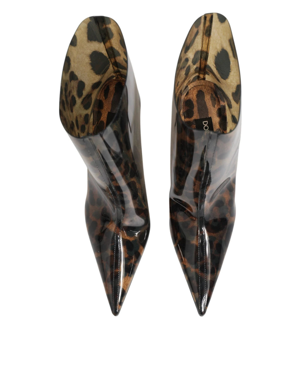 Dolce & Gabbana Leopard Print PVC Pointed Toe Boots Shoes by Dolce & Gabbana