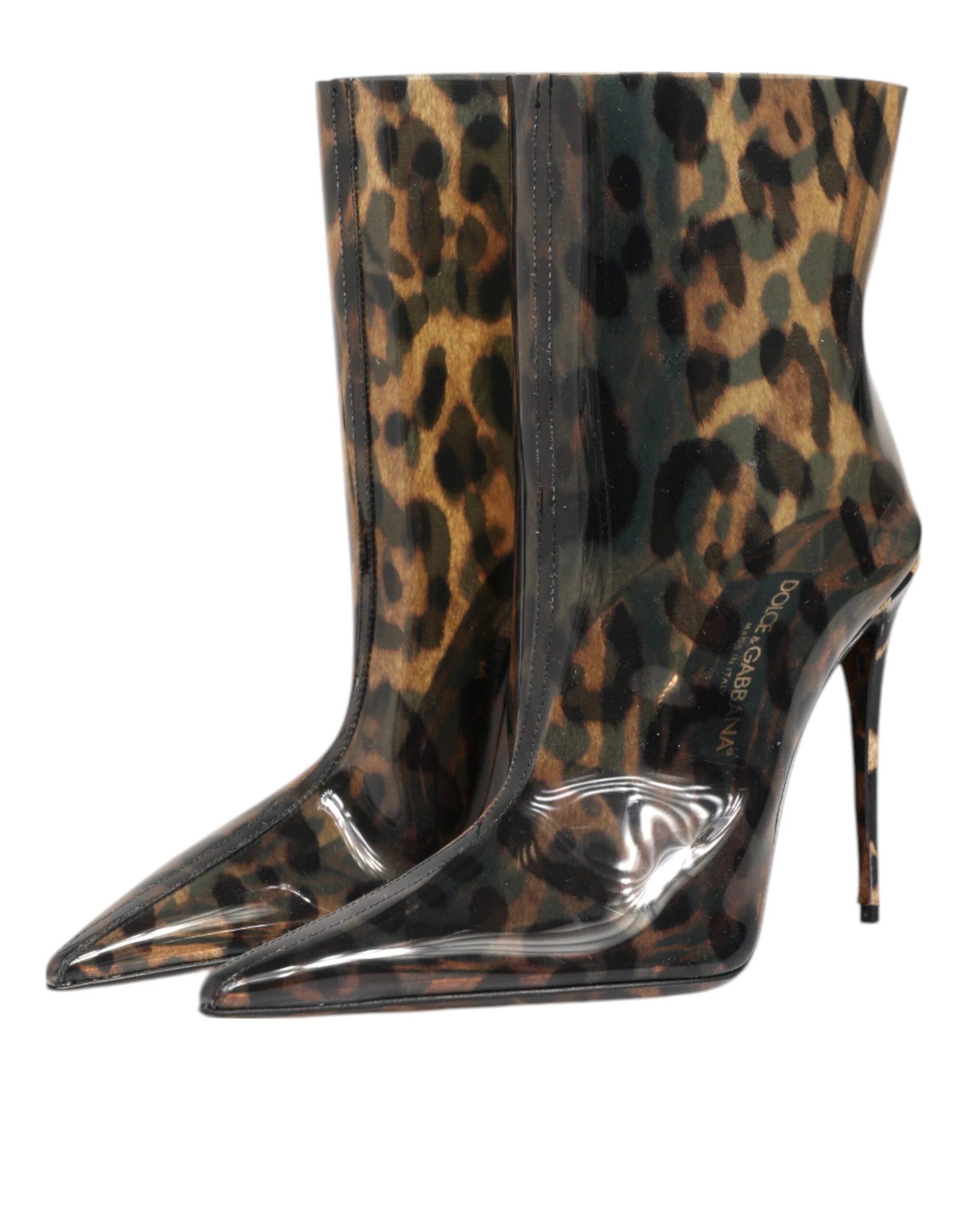 Dolce & Gabbana Leopard Print PVC Pointed Toe Boots Shoes by Dolce & Gabbana