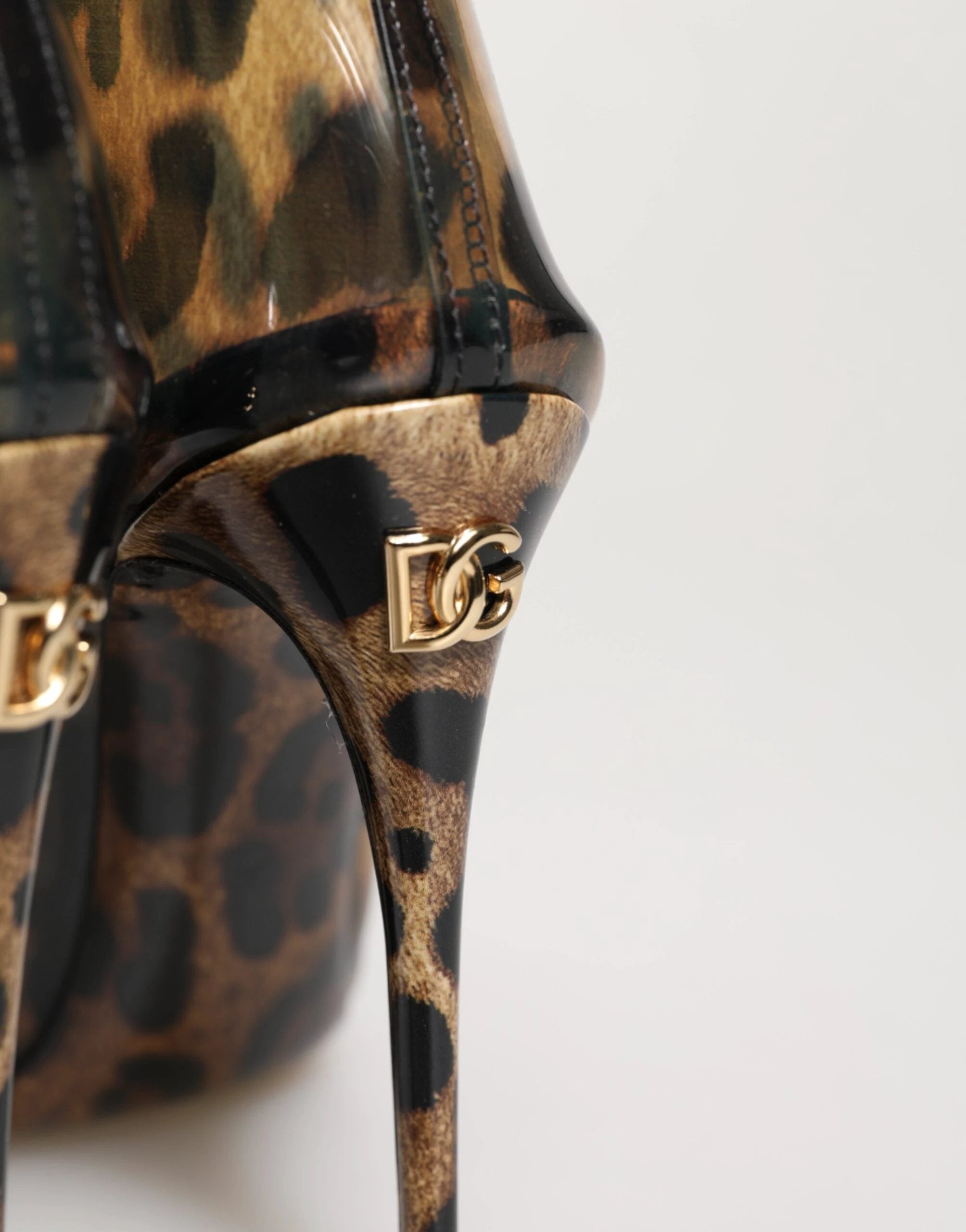 Dolce & Gabbana Leopard Print PVC Pointed Toe Boots Shoes by Dolce & Gabbana