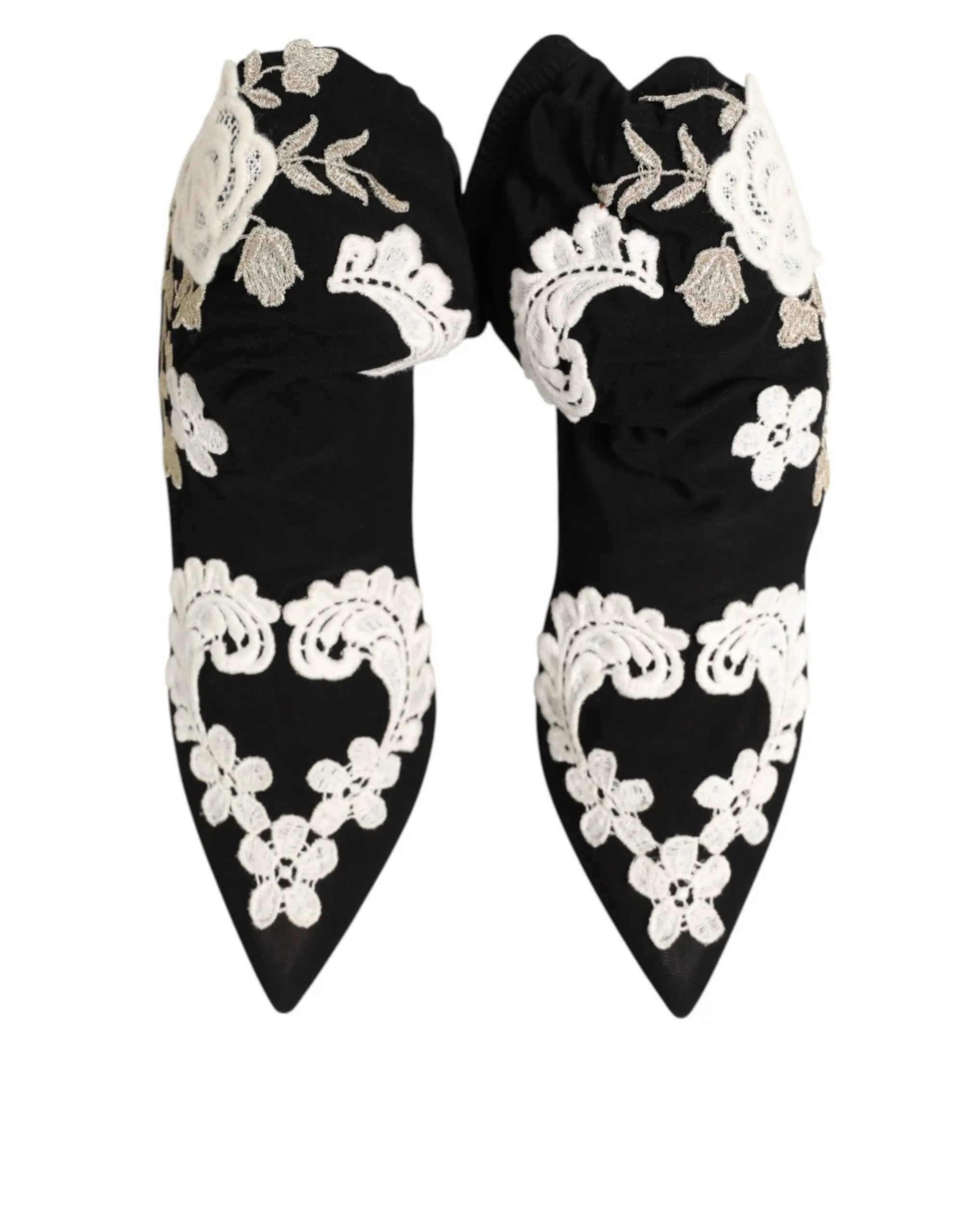 Bottes à talons aiguilles Dolce &amp; Gabbana en jersey brodé noir et blanc