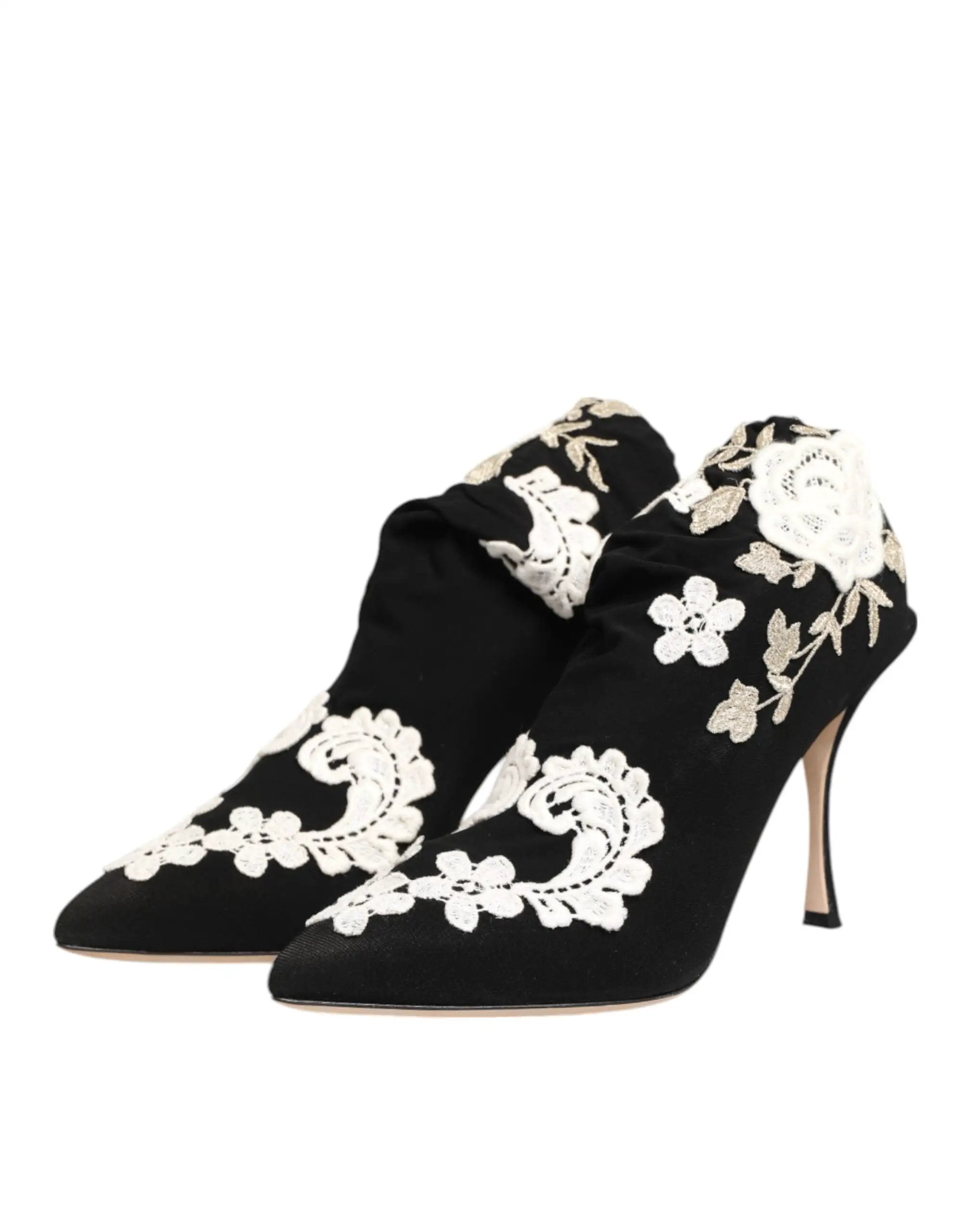 Bottes à talons aiguilles Dolce &amp; Gabbana en jersey brodé noir et blanc