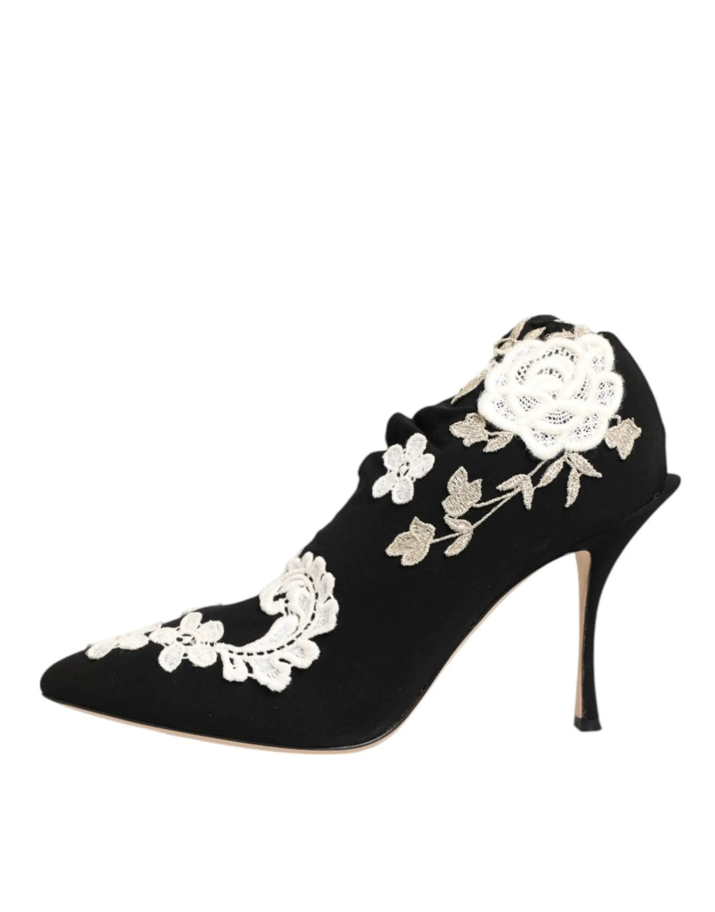 Bottes à talons aiguilles Dolce &amp; Gabbana en jersey brodé noir et blanc