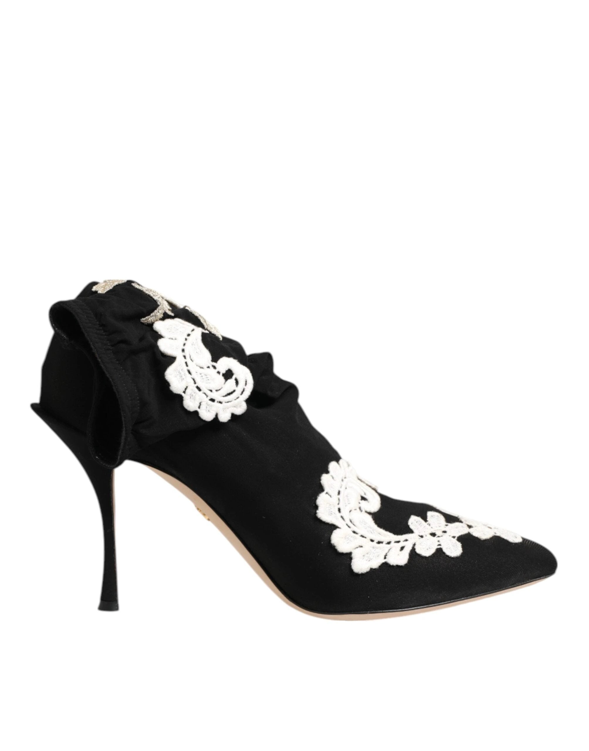 Dolce & Gabbana Black White Embroidered Jersey Stiletto Boots Shoes by Dolce & Gabbana