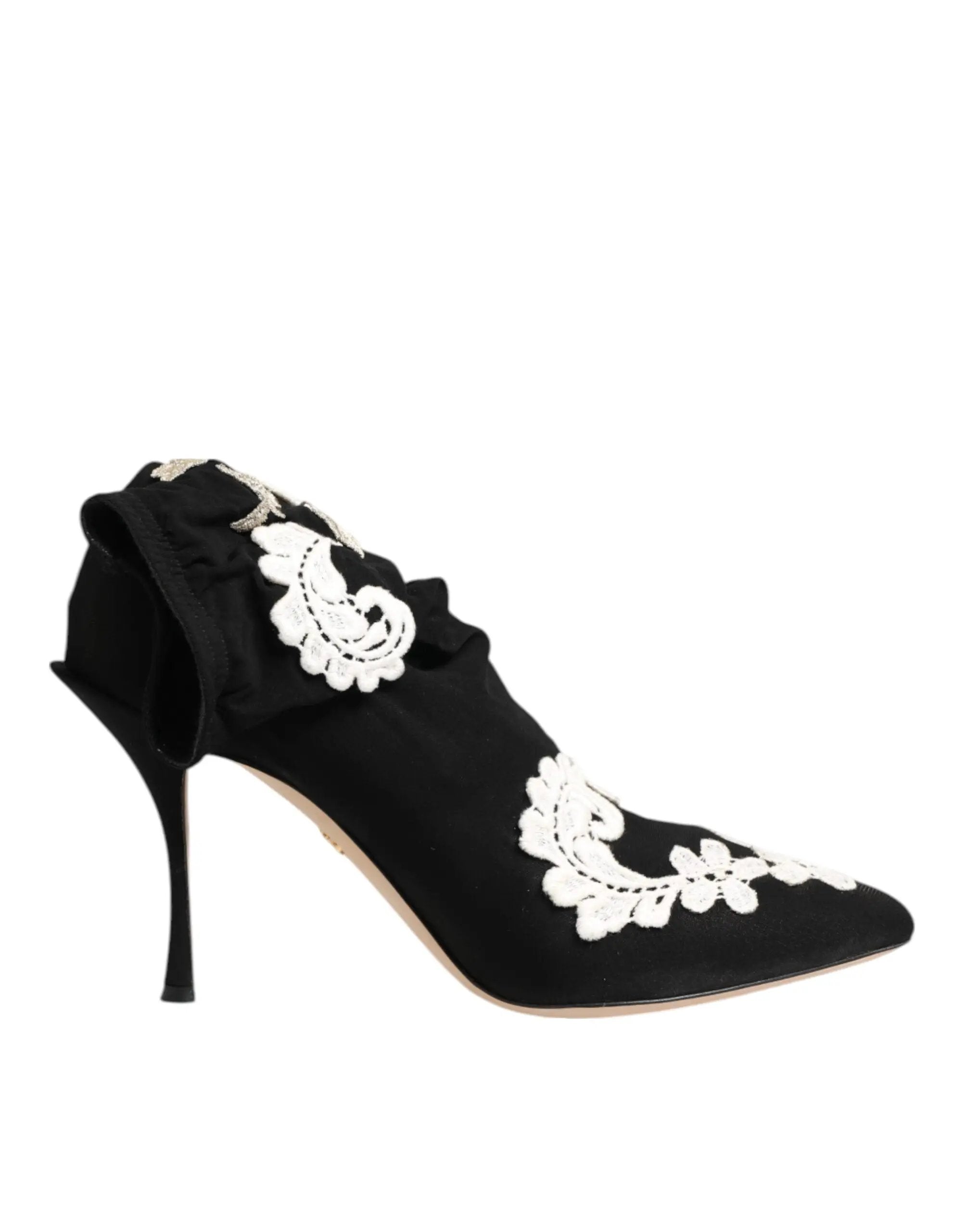 Bottes à talons aiguilles Dolce &amp; Gabbana en jersey brodé noir et blanc