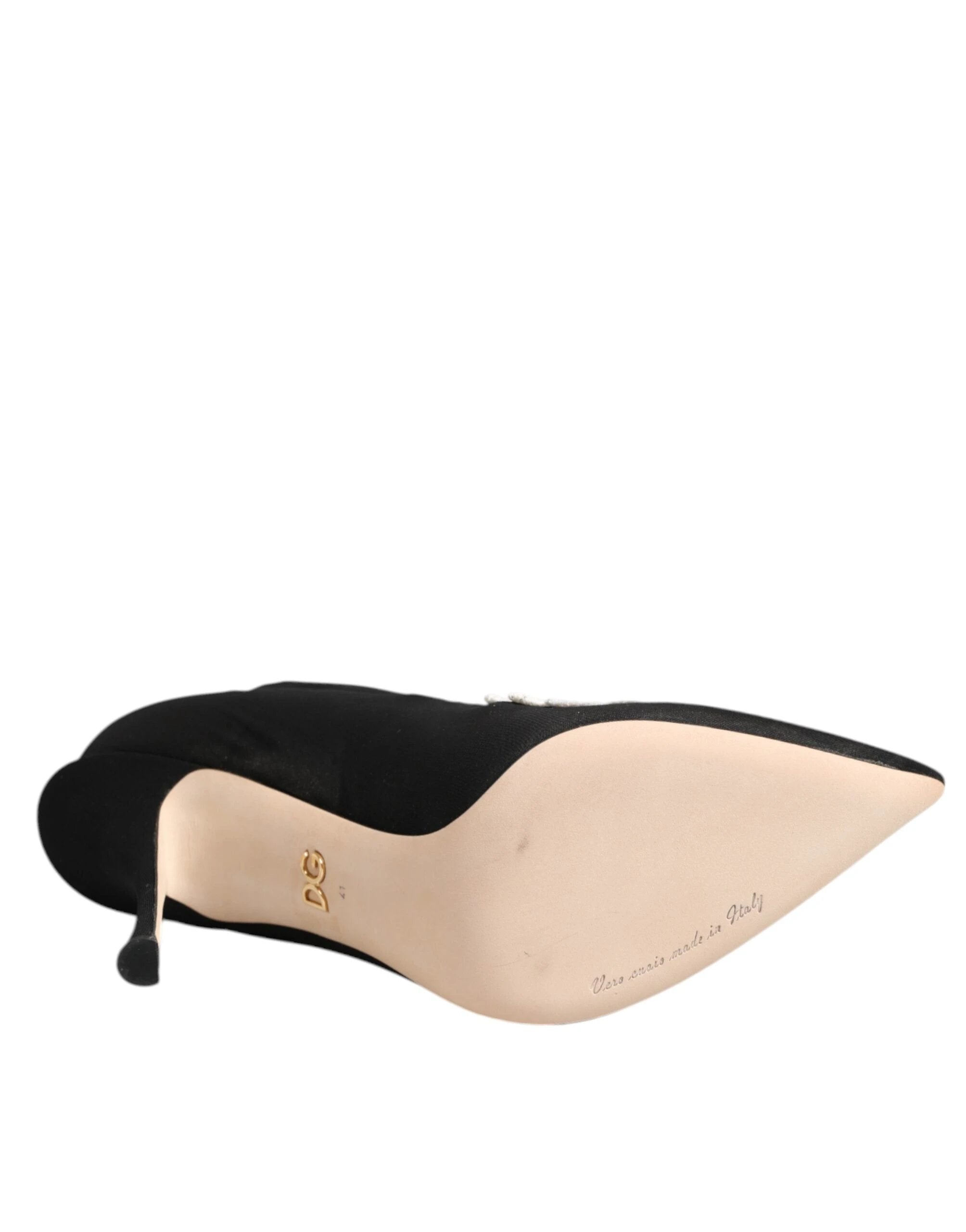 Dolce & Gabbana Black White Embroidered Jersey Stiletto Boots Shoes by Dolce & Gabbana