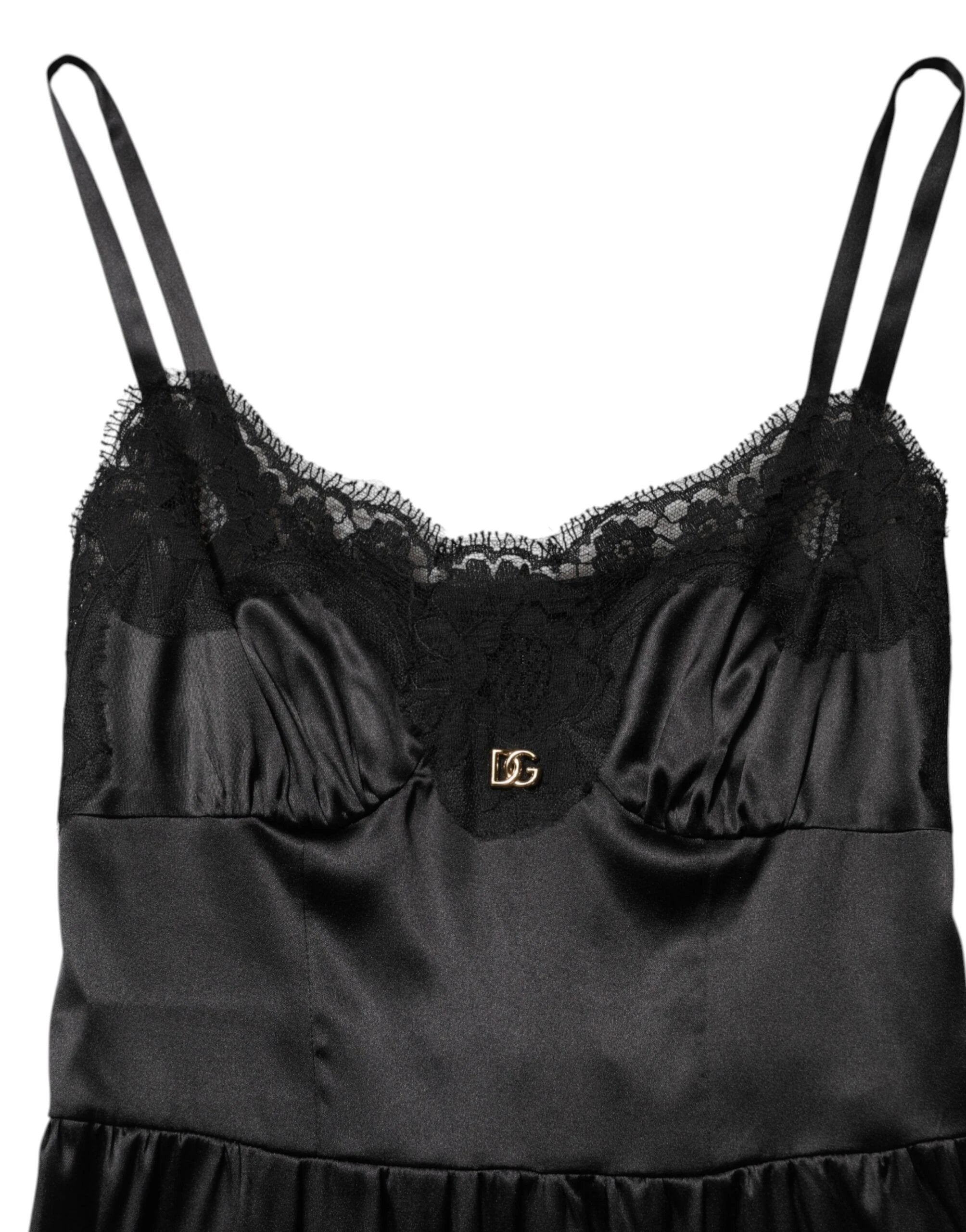 Dolce & Gabbana Black Silk Blend Lace Trim Sleeveless Mini Dress by Dolce & Gabbana