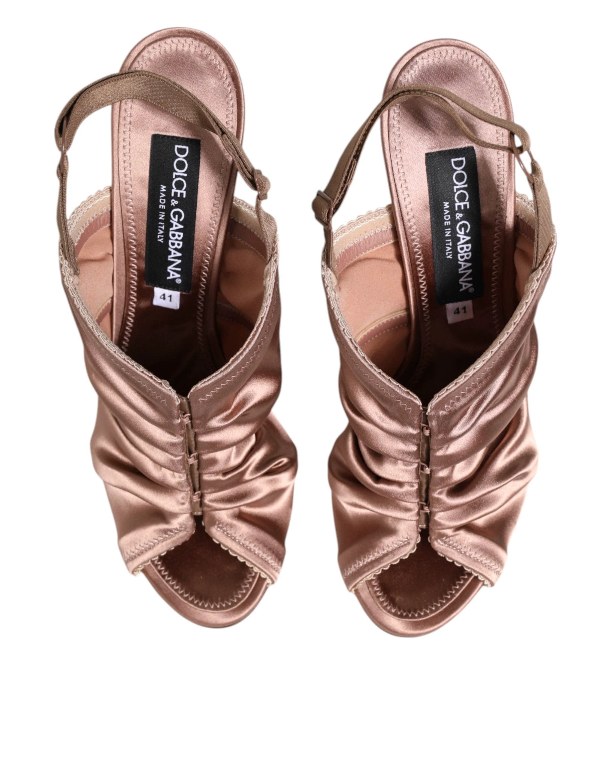 Dolce & Gabbana Bronze Satin Ruched Slingback Sandals Shoes by Dolce & Gabbana