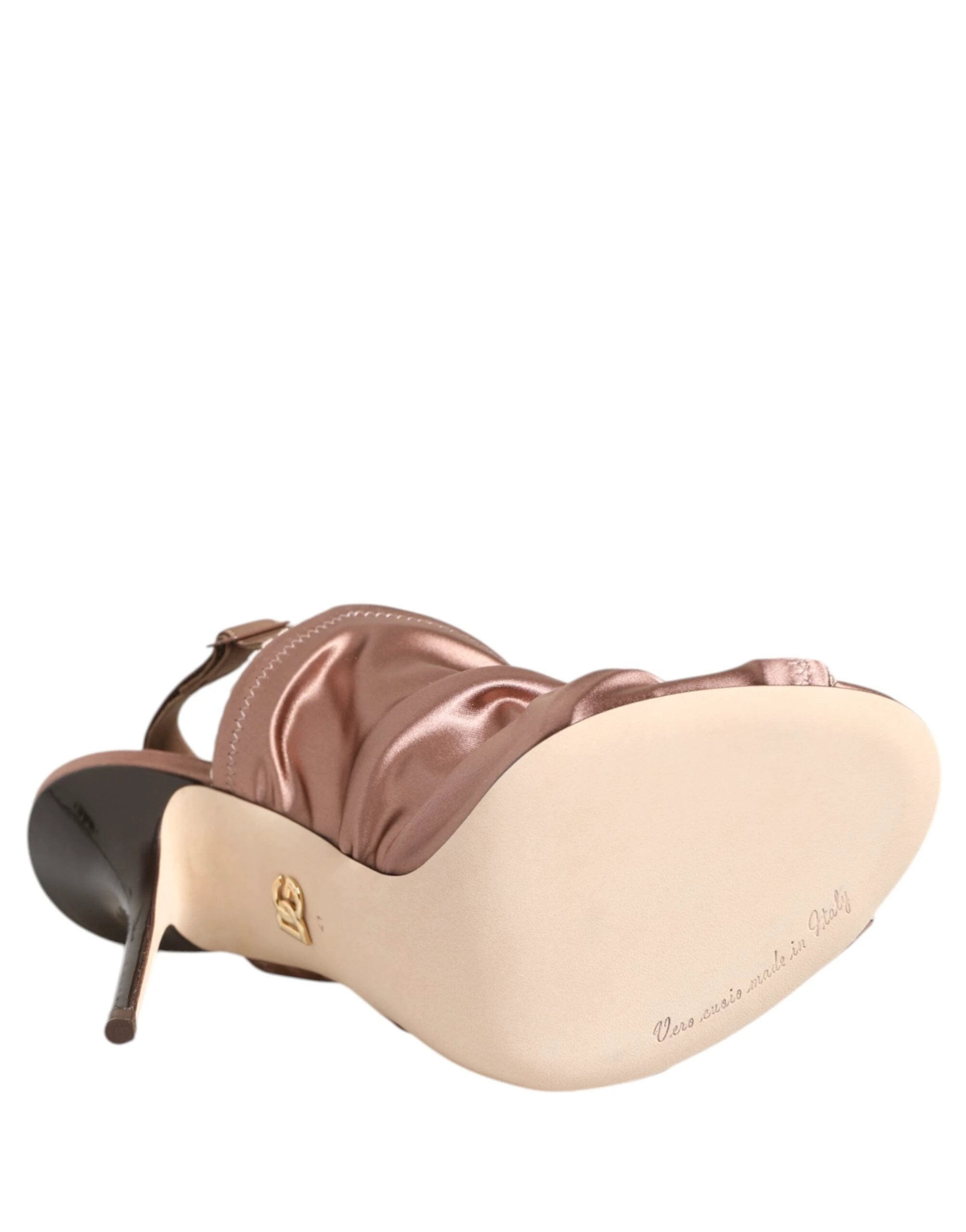 Dolce & Gabbana Bronze Satin Ruched Slingback Sandals Shoes by Dolce & Gabbana