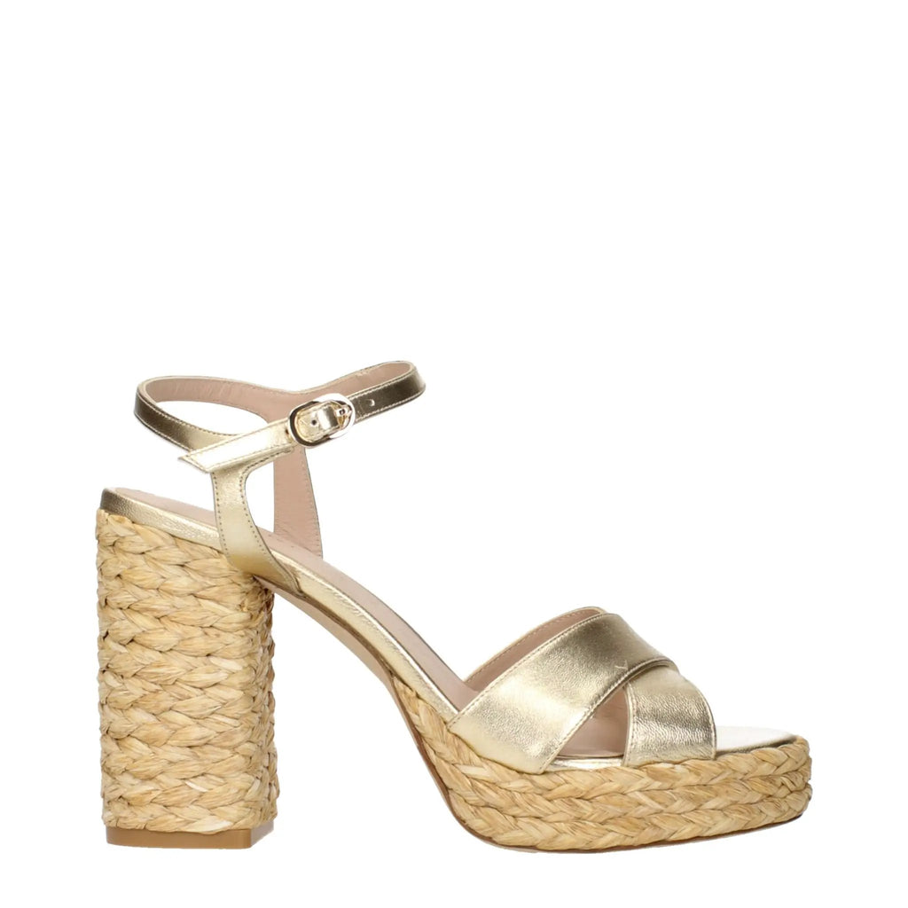 Sandales à plateforme en cuir doré Stuart Weitzman