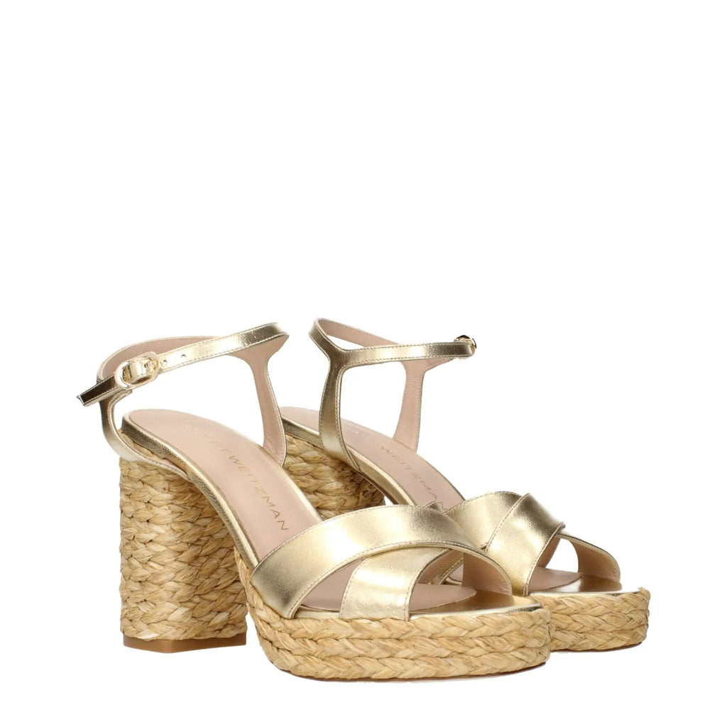 Sandales à plateforme en cuir doré Stuart Weitzman