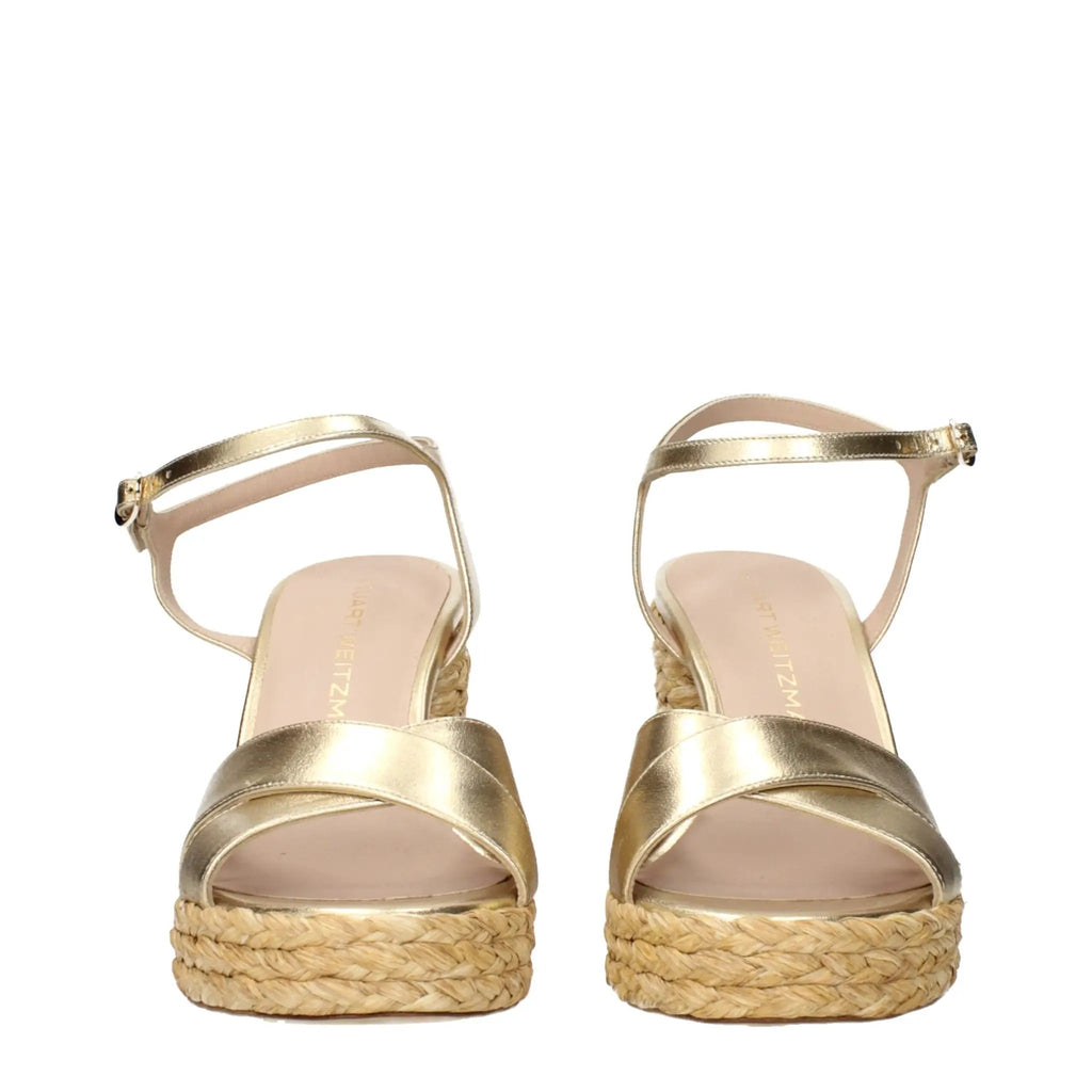 Sandales à plateforme en cuir doré Stuart Weitzman