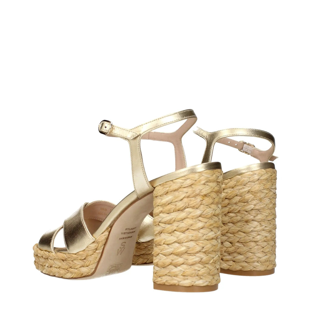 Sandales à plateforme en cuir doré Stuart Weitzman