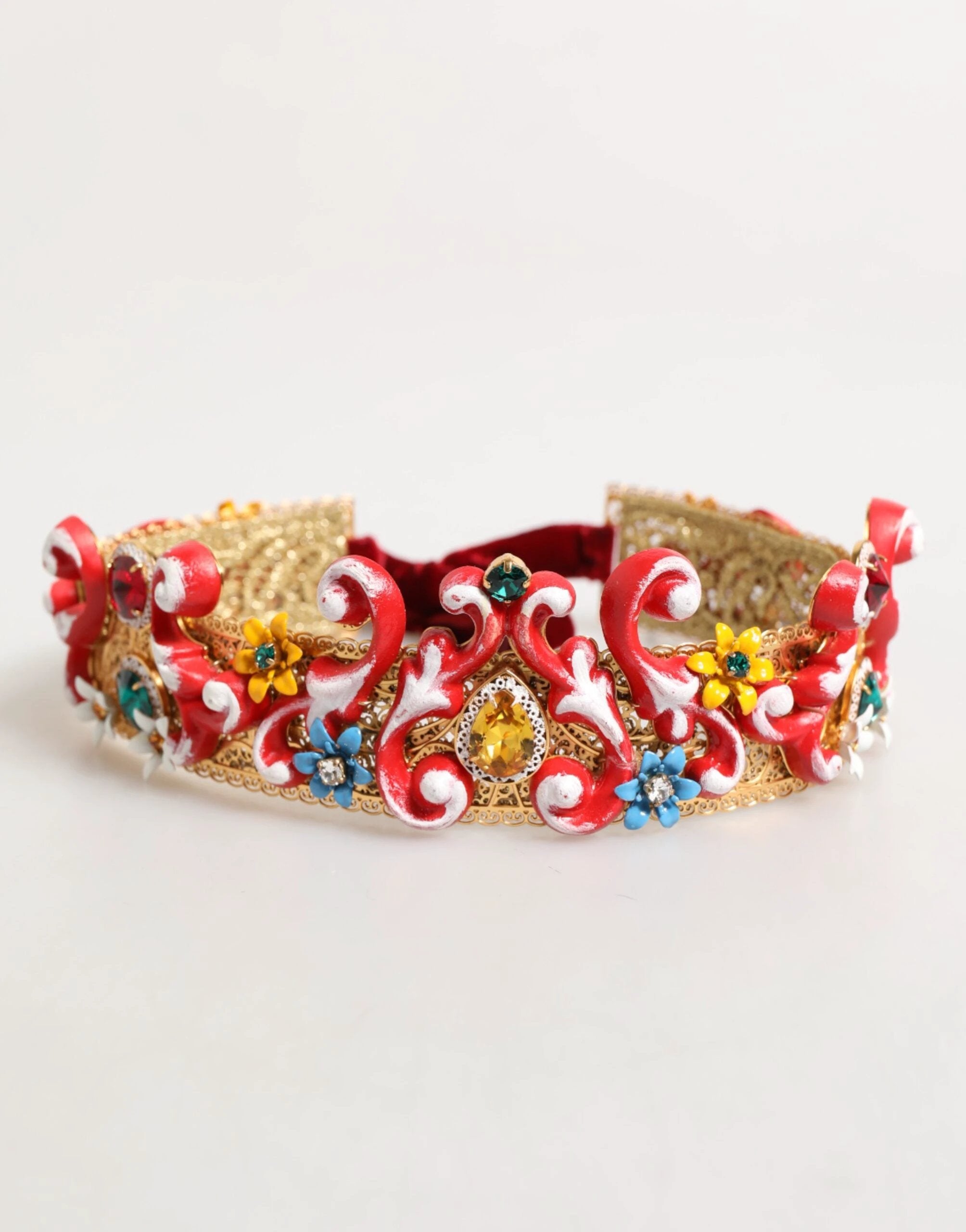 Dolce & Gabbana Red Carretto Multicolor Crystal Gold Tiara Crow Headband by Dolce & Gabbana