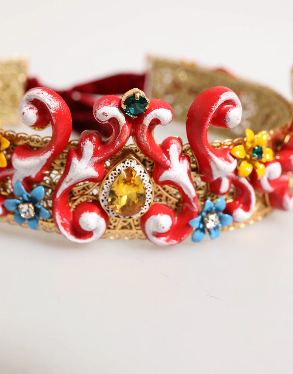 Dolce & Gabbana Red Carretto Multicolor Crystal Gold Tiara Crow Headband by Dolce & Gabbana