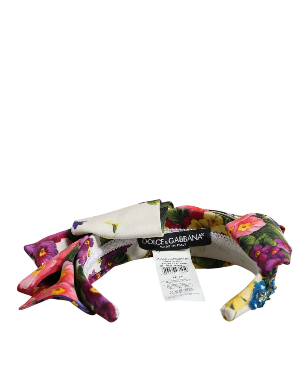 Dolce & Gabbana White Multicolor Floral Silk Bow Crystal Embellished Headband by Dolce & Gabbana