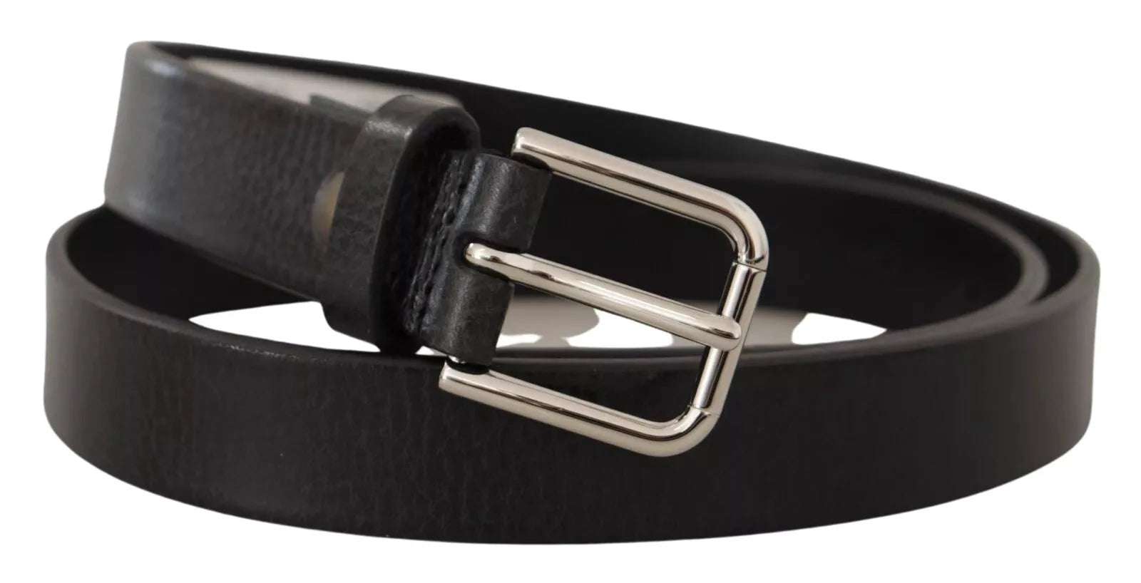 Dolce & Gabbana Calf Leather Silver Tone Black Metal Buckle Belt by Dolce & Gabbana