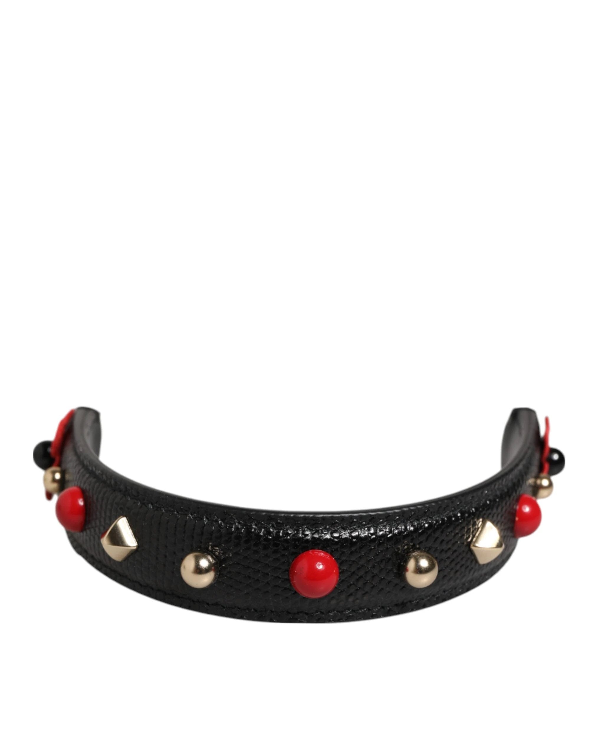 Dolce & Gabbana Black Embellished Leather Bag Handle Women Shoulder Strap by Dolce & Gabbana