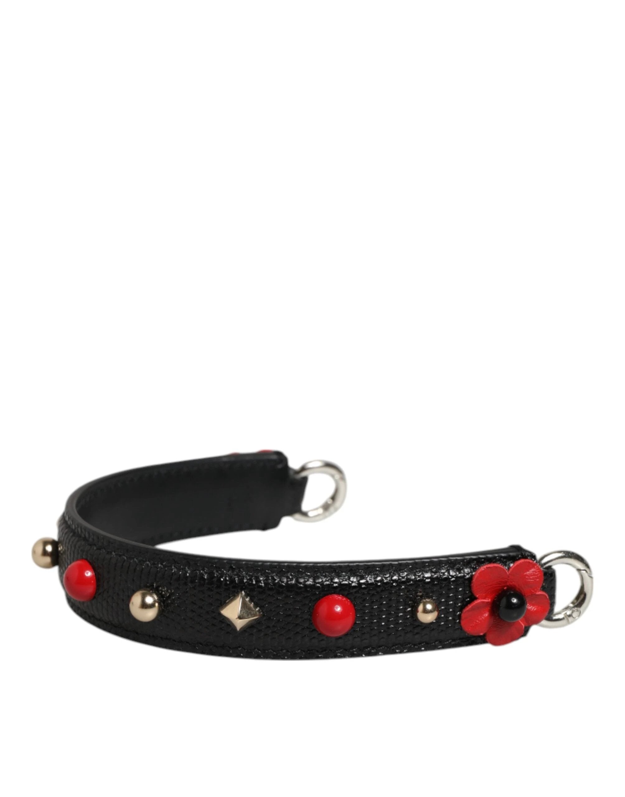 Dolce & Gabbana Black Embellished Leather Bag Handle Women Shoulder Strap by Dolce & Gabbana