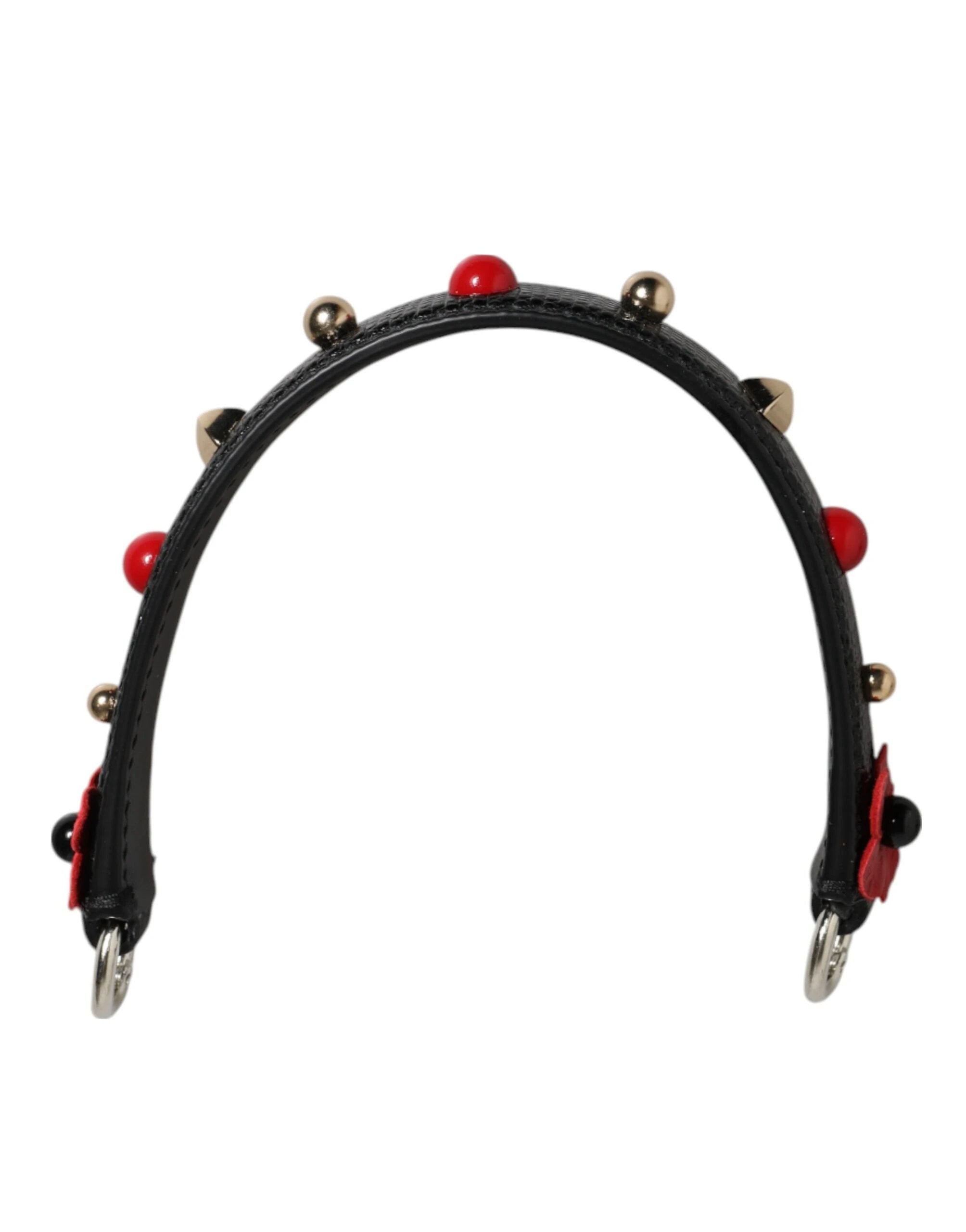 Dolce & Gabbana Black Embellished Leather Bag Handle Women Shoulder Strap by Dolce & Gabbana