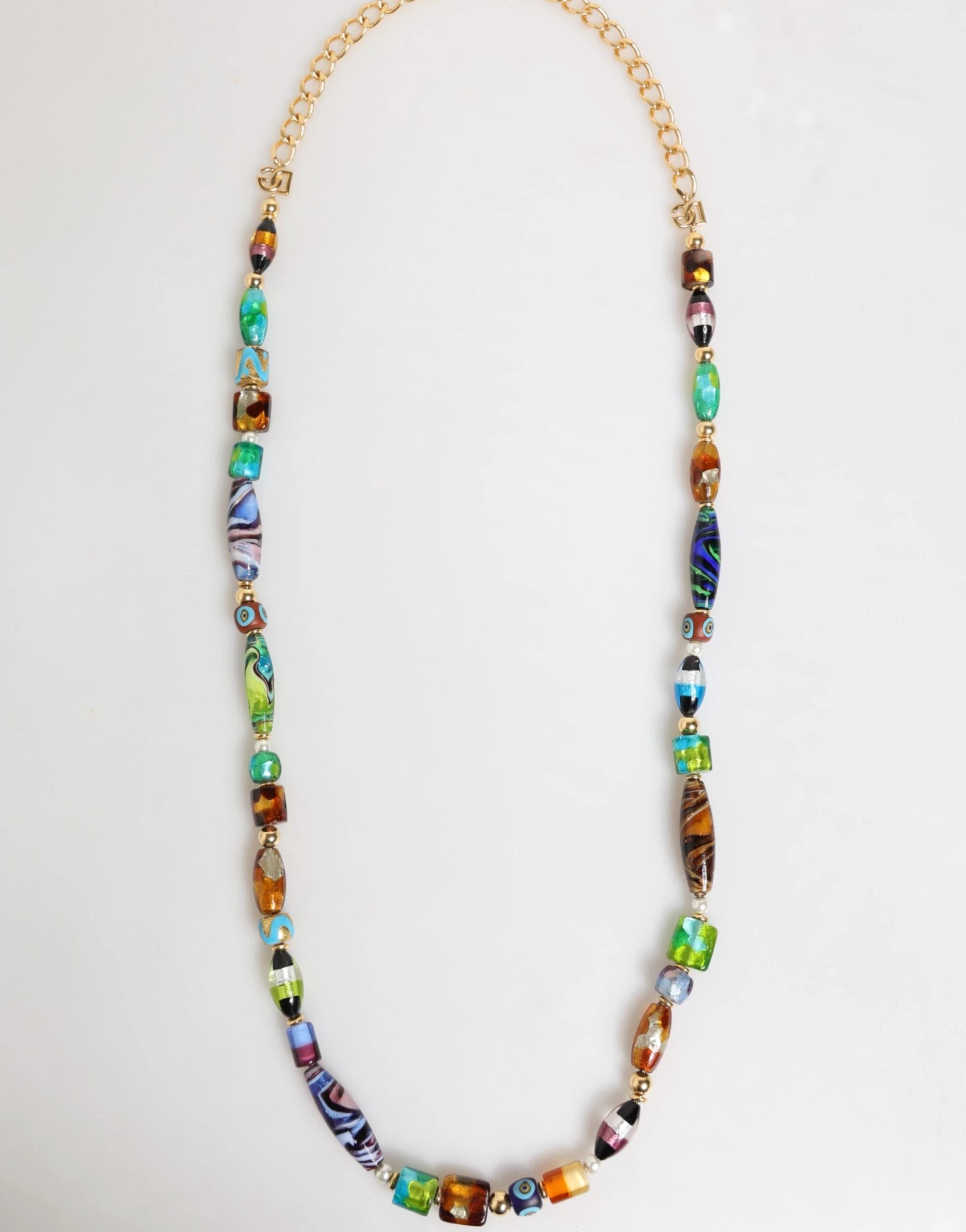 Dolce & Gabbana Multicolor Murano Glass Beads Gold Chain Jewelry Necklace by Dolce & Gabbana