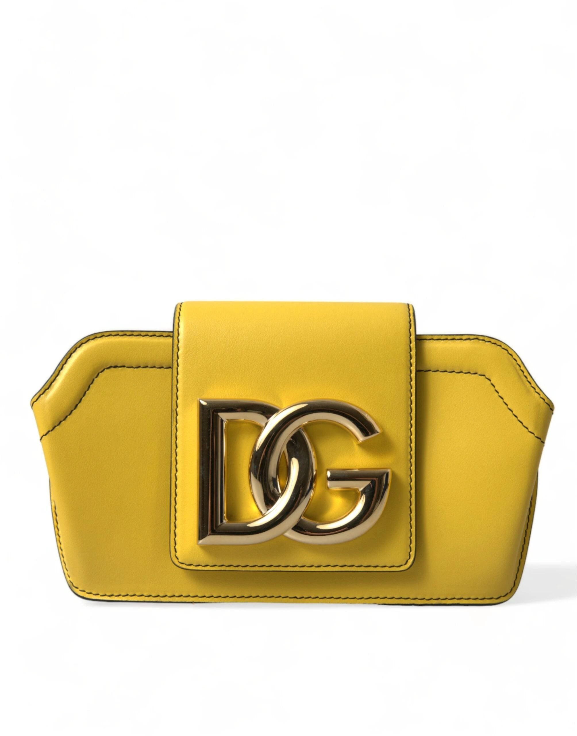Dolce & Gabbana Yellow Smooth Leather DG Logo Clutch Crossbody Case Bag by Dolce & Gabbana
