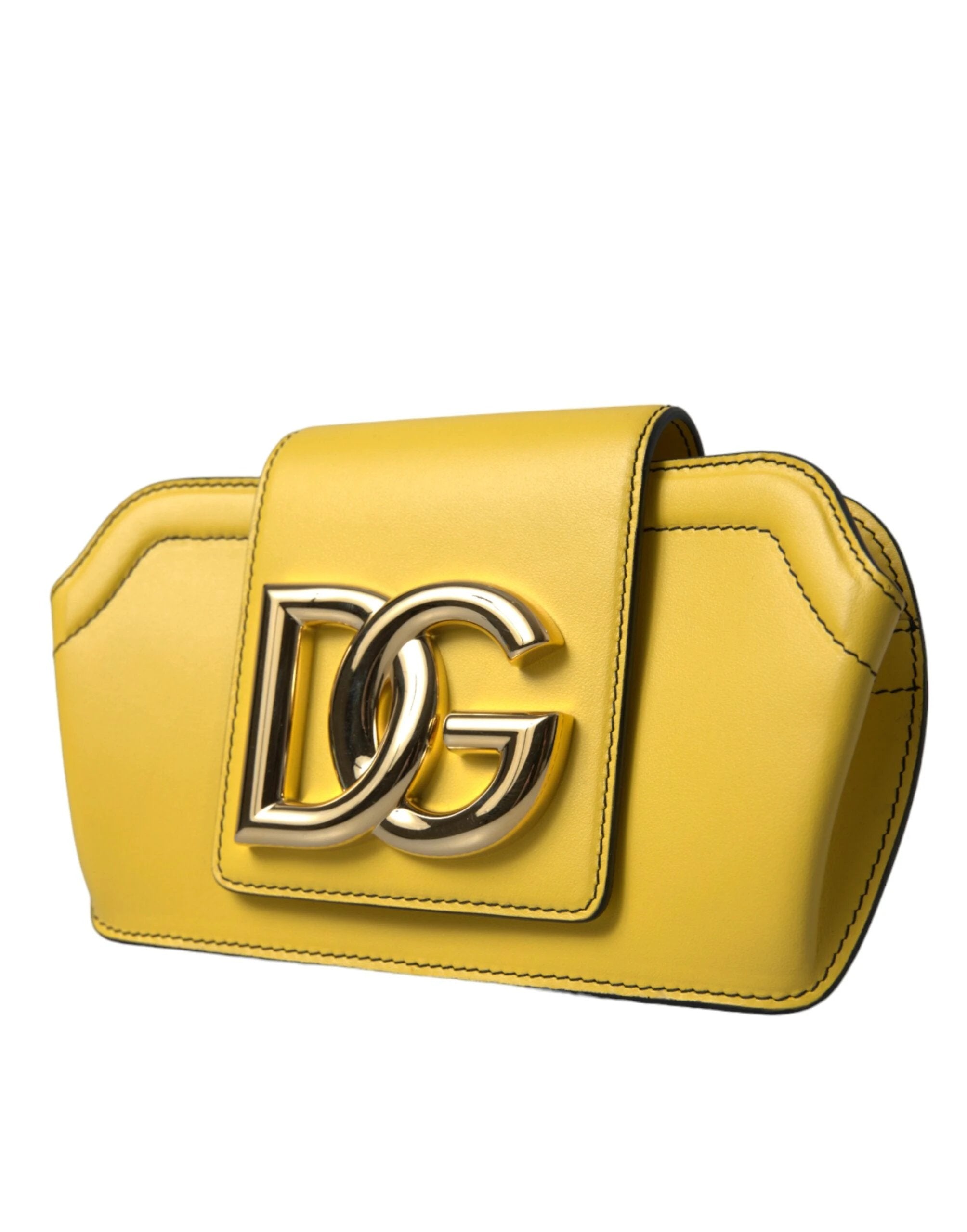 Dolce & Gabbana Yellow Smooth Leather DG Logo Clutch Crossbody Case Bag by Dolce & Gabbana