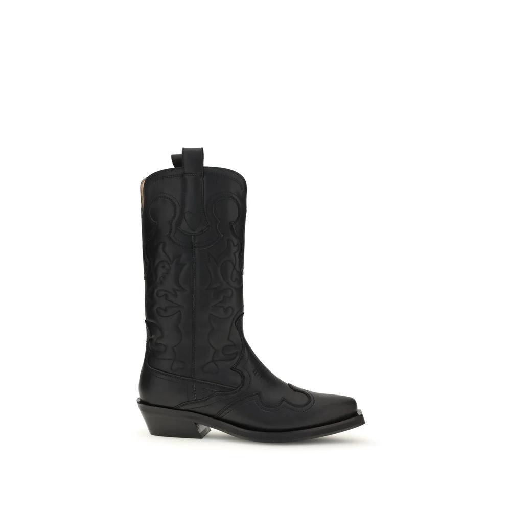 Ganni Black Recycled Leather Boots by Ganni