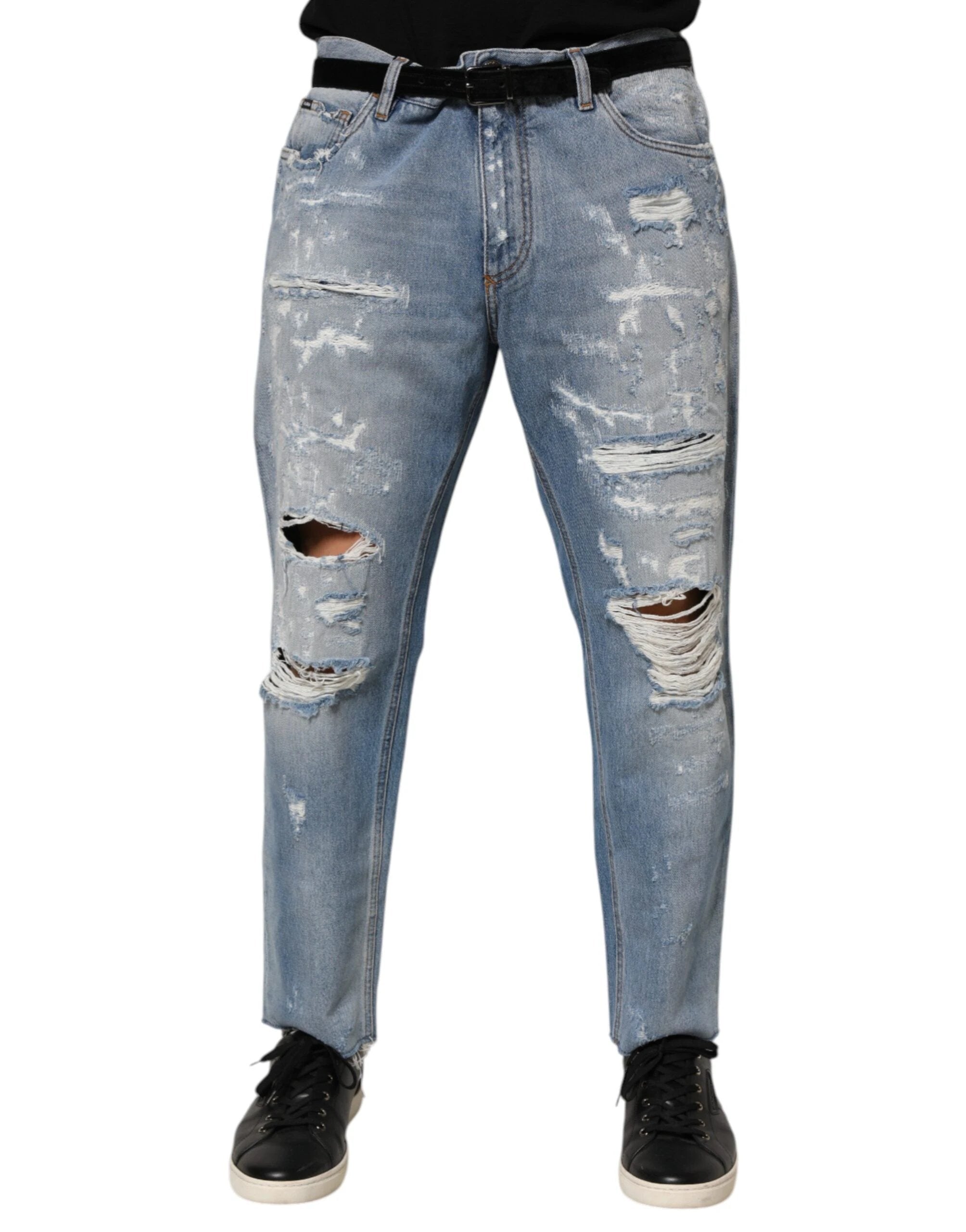 Dolce & Gabbana Blue Distressed Ripped Denim Pants Jeans by Dolce & Gabbana