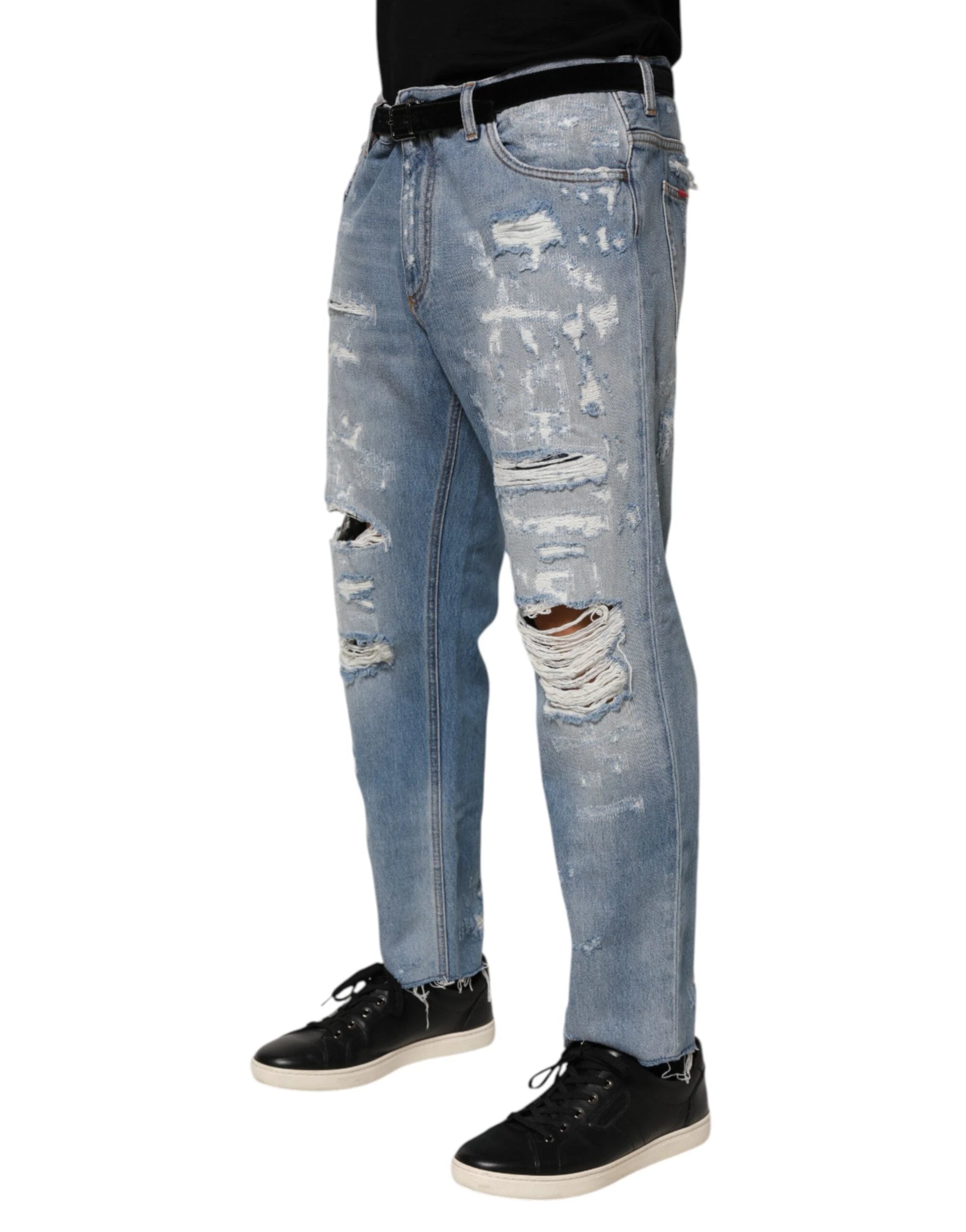 Dolce & Gabbana Blue Distressed Ripped Denim Pants Jeans by Dolce & Gabbana