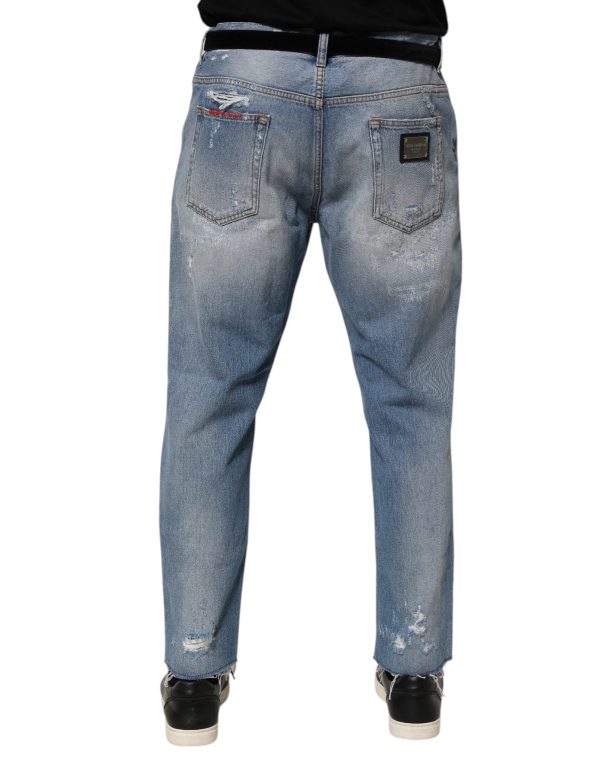 Dolce & Gabbana Blue Distressed Ripped Denim Pants Jeans by Dolce & Gabbana