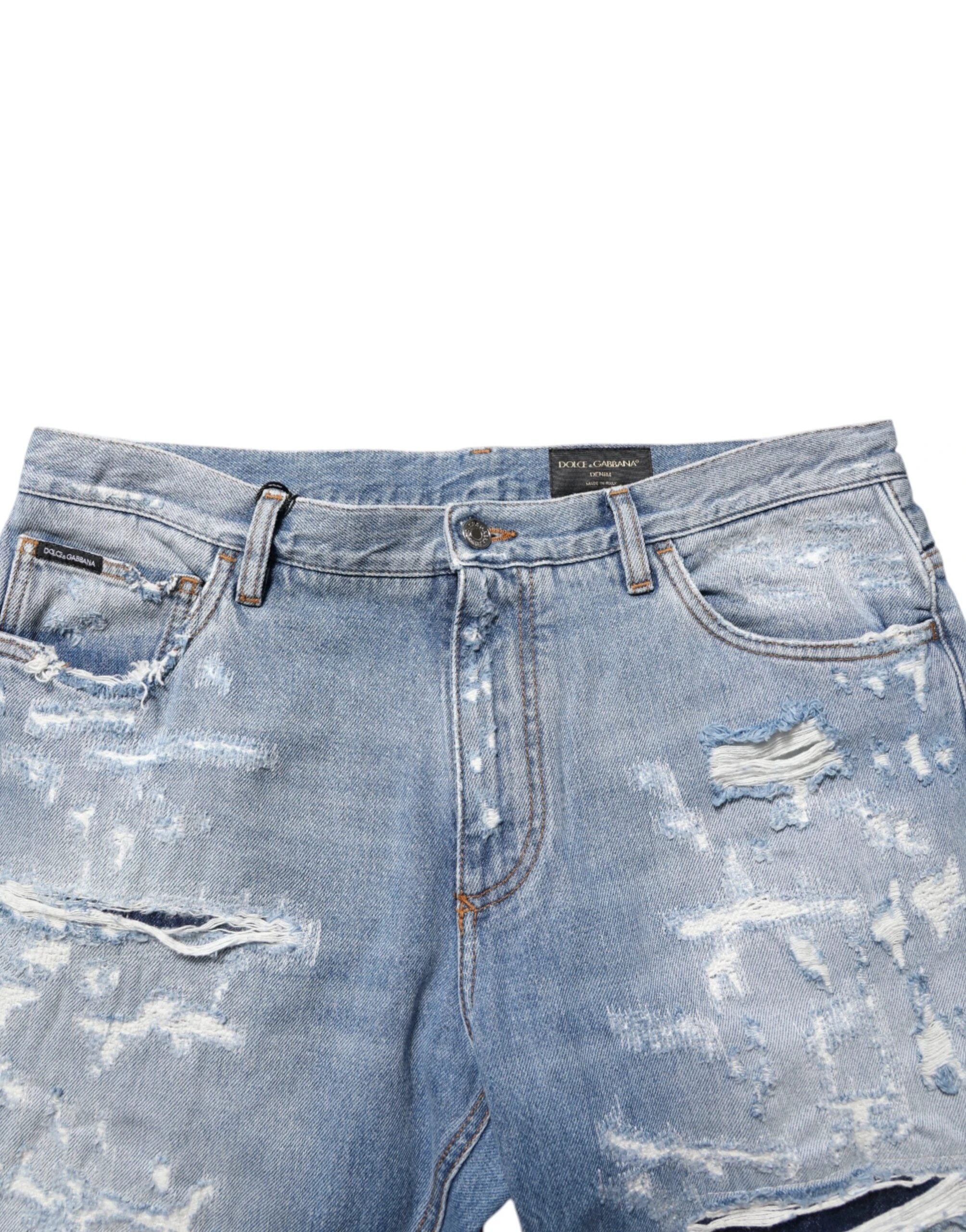 Dolce & Gabbana Blue Distressed Ripped Denim Pants Jeans by Dolce & Gabbana
