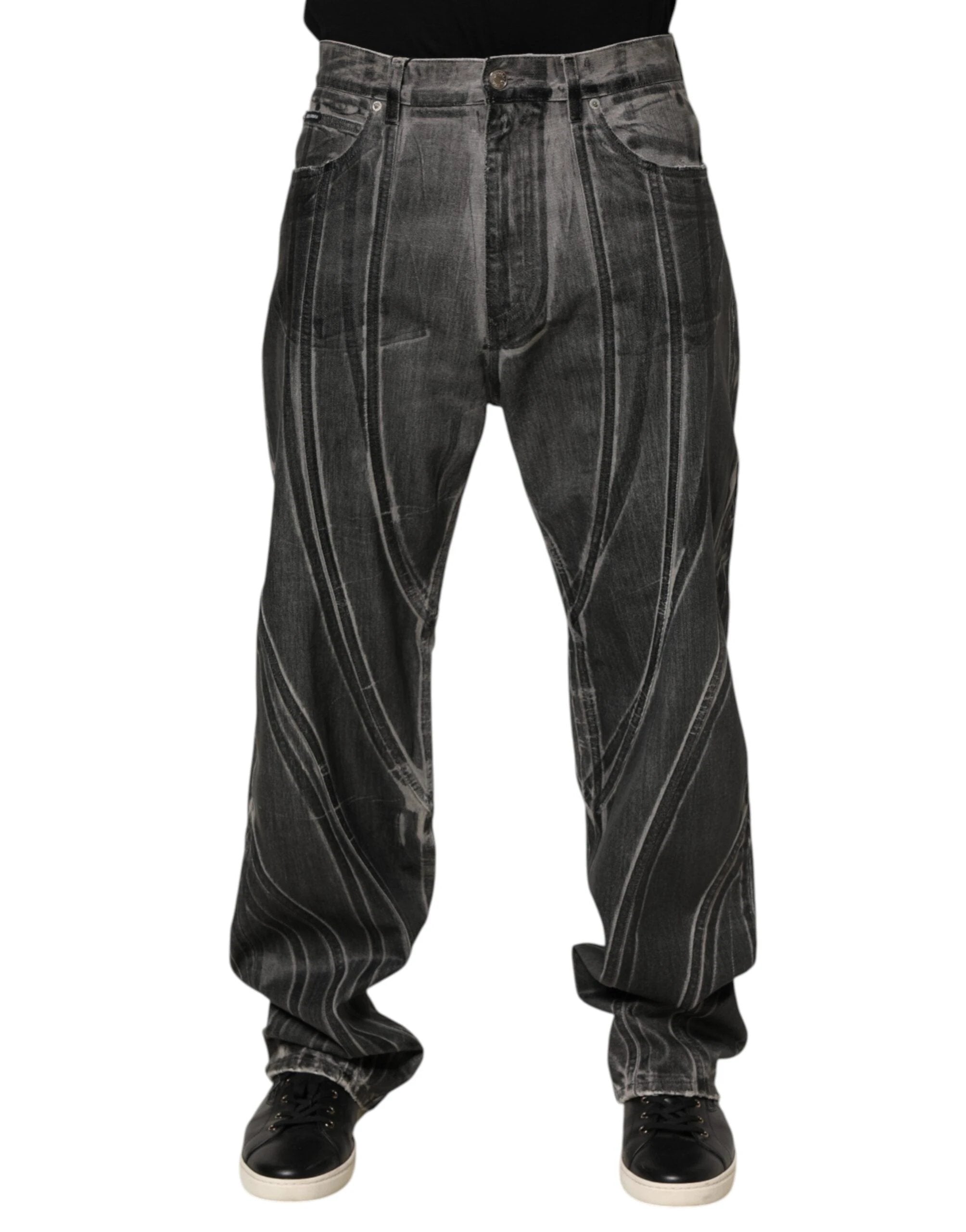 Dolce & Gabbana Black Grey Graphic Print Denim Pants Jeans by Dolce & Gabbana