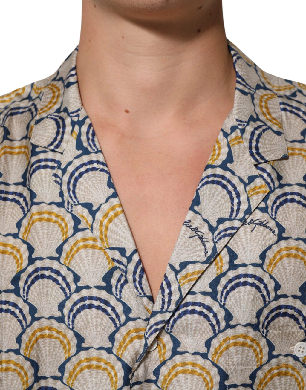 Dolce & Gabbana Cream Cotton Silk Hawaii Scallop Shell Print Shirt by Dolce & Gabbana