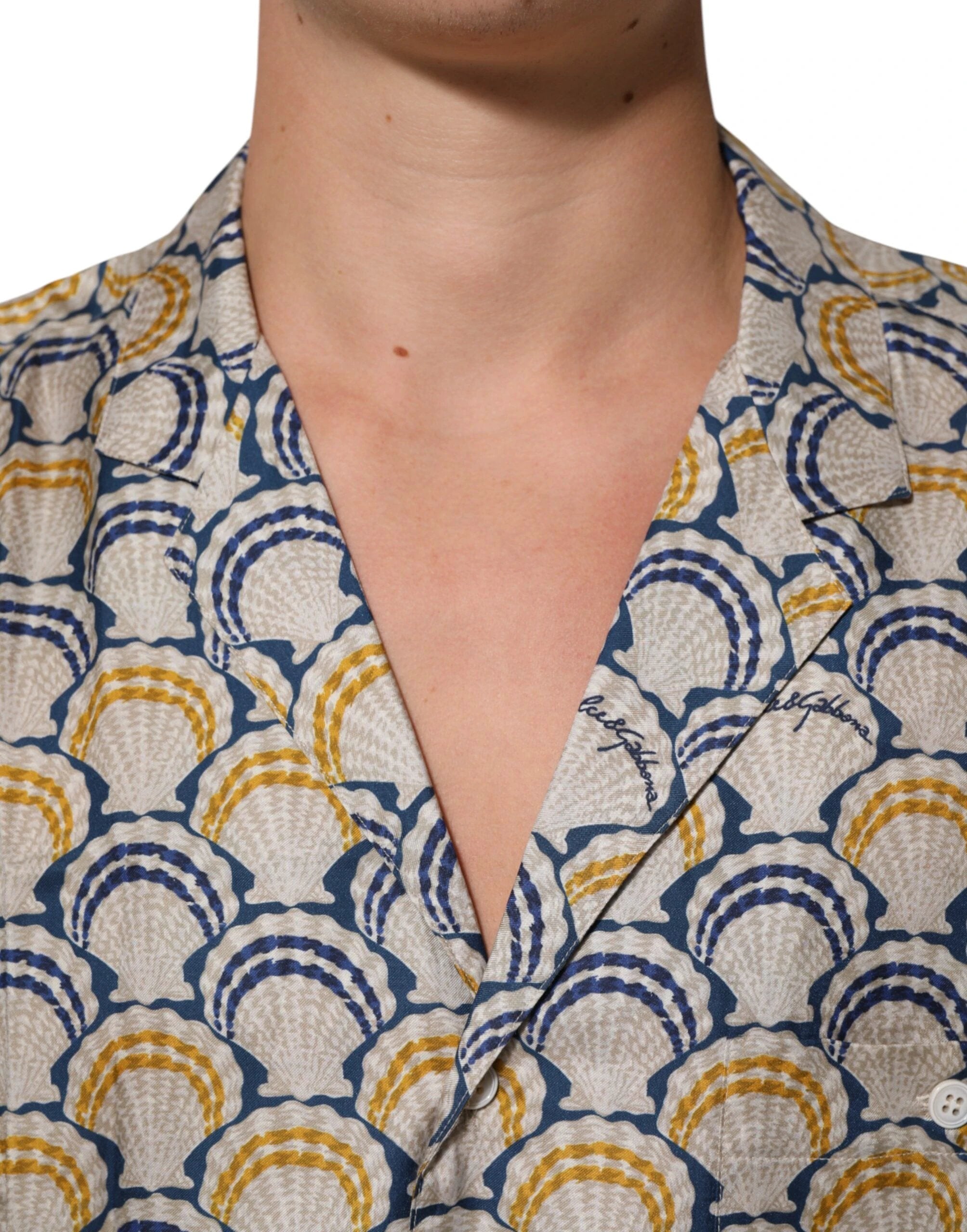 Dolce & Gabbana Cream Cotton Silk Hawaii Scallop Shell Print Shirt by Dolce & Gabbana