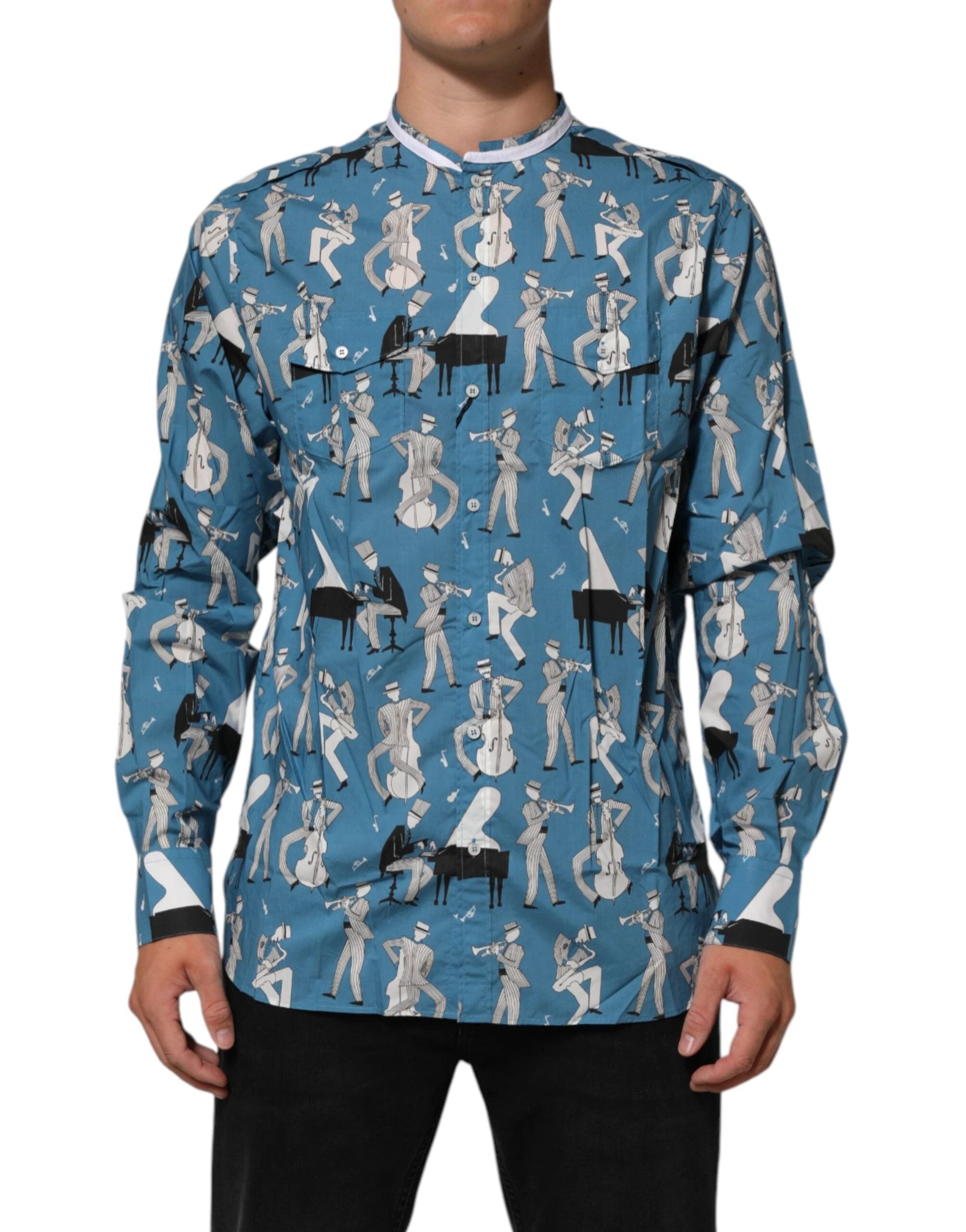 Dolce & Gabbana Blue Jazz Printed Cotton Button Front Shirt by Dolce & Gabbana