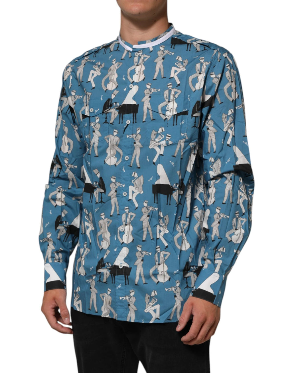 Dolce & Gabbana Blue Jazz Printed Cotton Button Front Shirt by Dolce & Gabbana