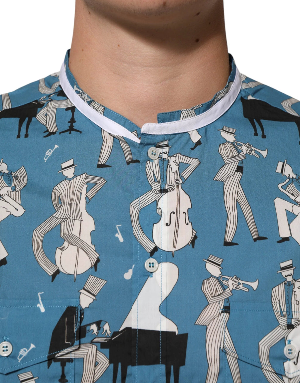 Dolce & Gabbana Blue Jazz Printed Cotton Button Front Shirt by Dolce & Gabbana