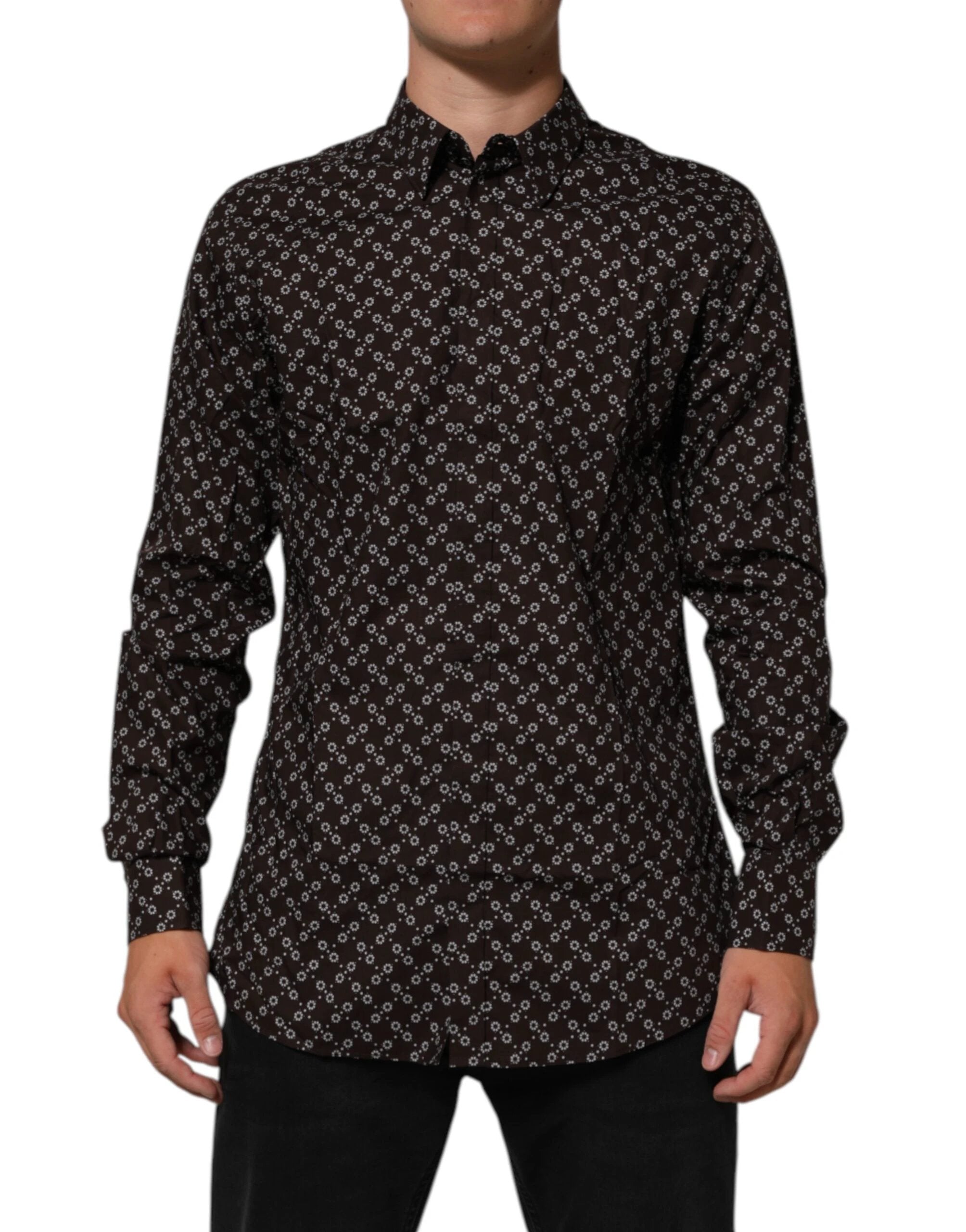 Dolce & Gabbana BrownFloral Collared GOLD Formal Dress Shirt by Dolce & Gabbana